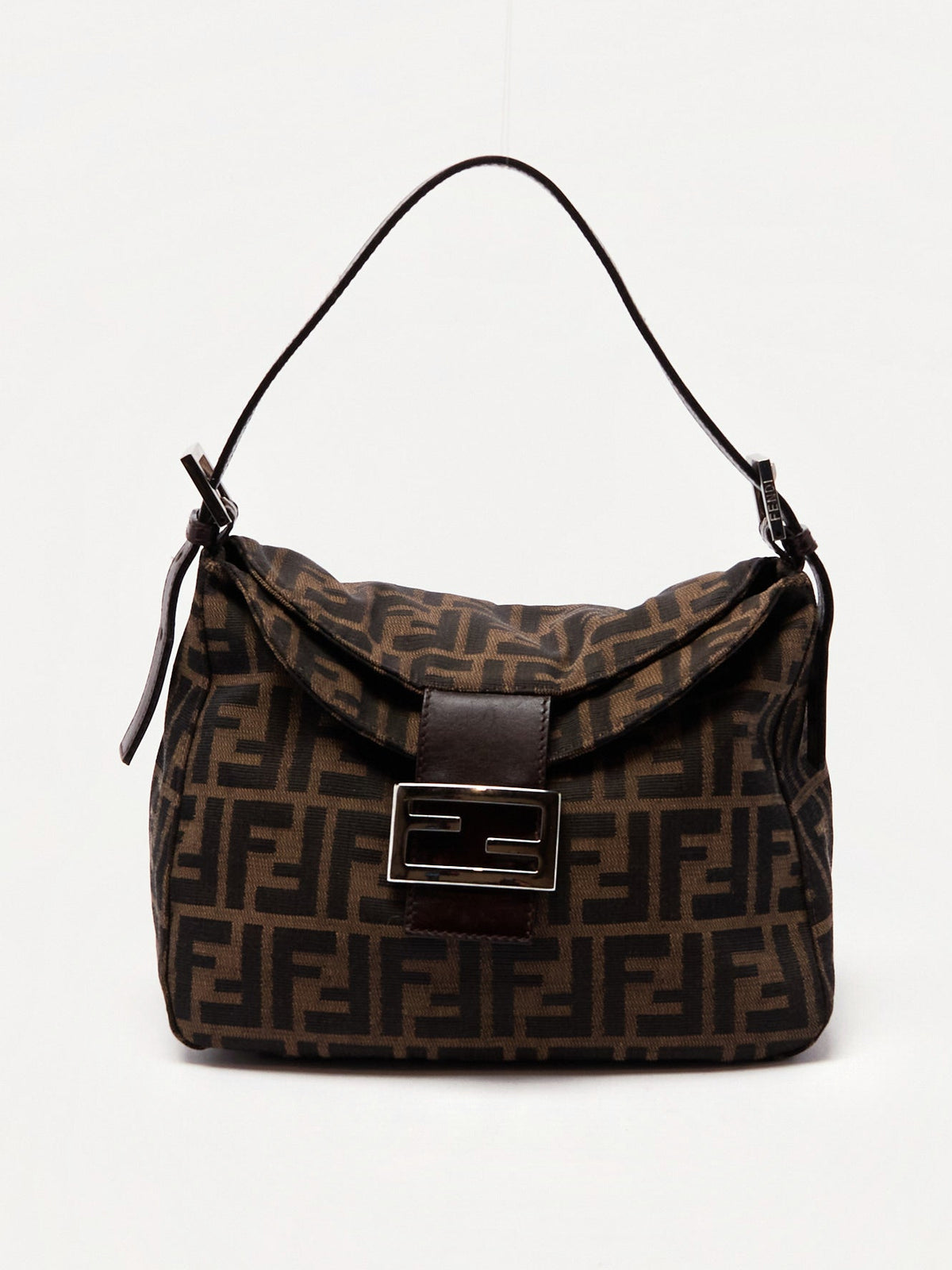 90's Fendi Mamma Foldover Baguette Brown Zucca Shoulder Bag