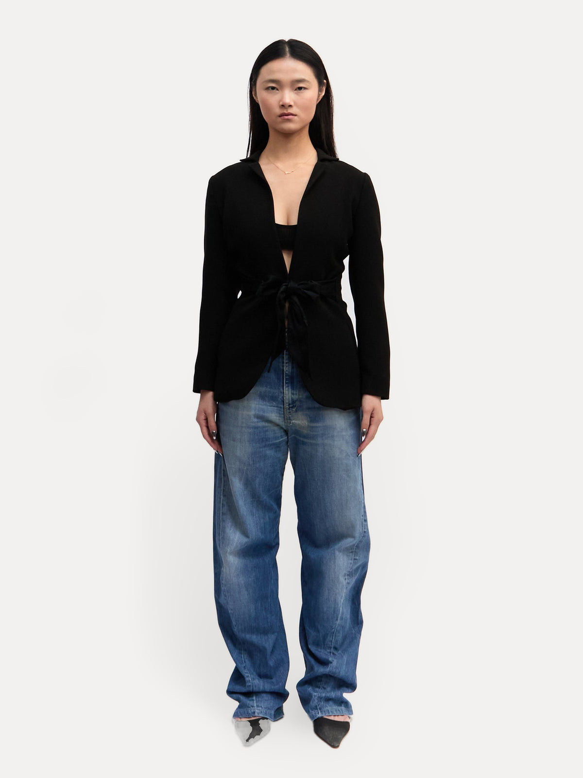 JPG Black Blazer w Tie Front