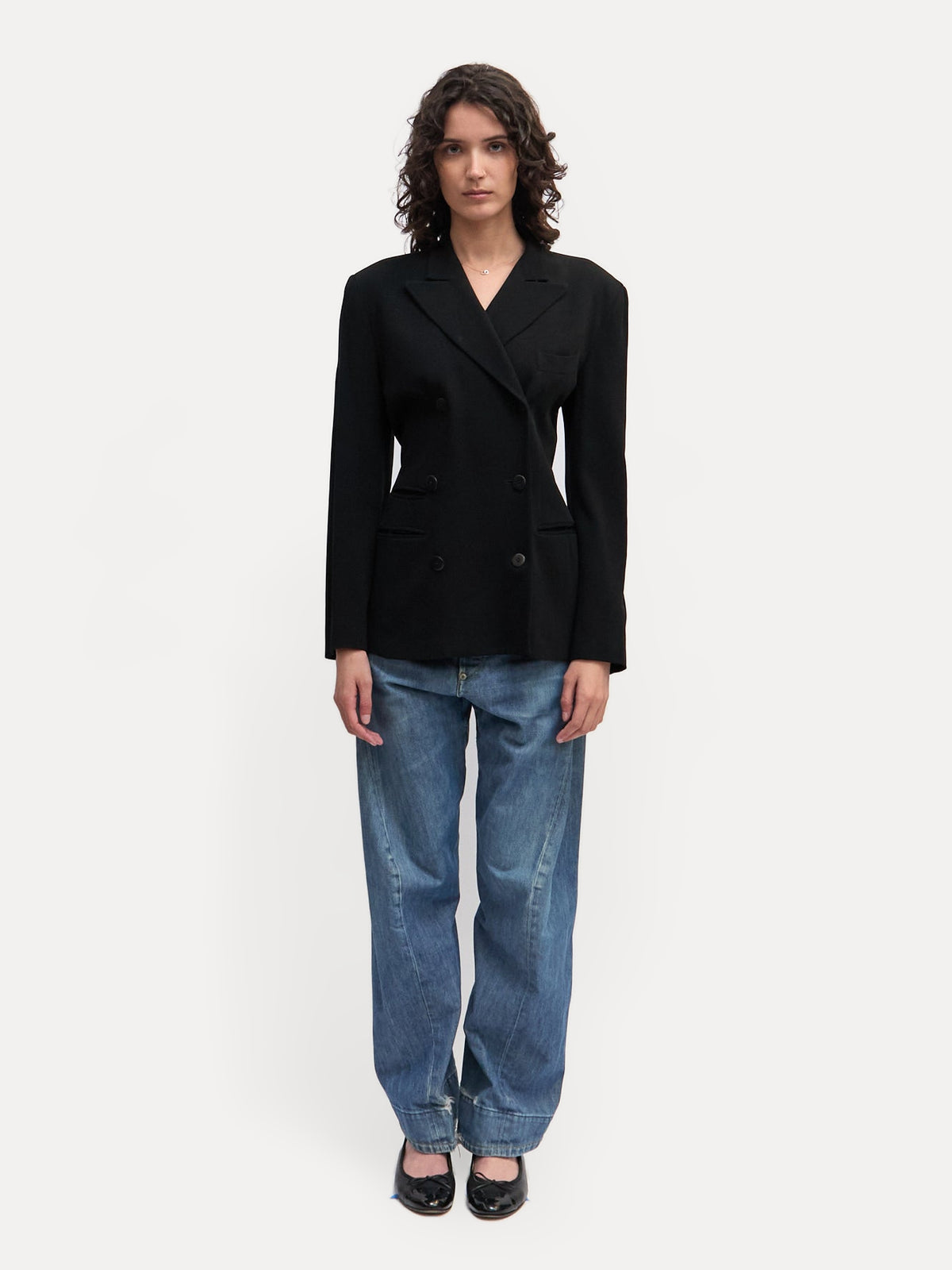 Donna Karan Black Wool Double Breasted Blazer Made in Italy