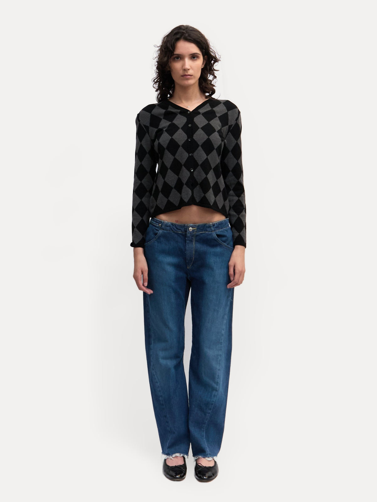 Yves Saint Laurent Black Check Pattern Long Sleeve Cardigan