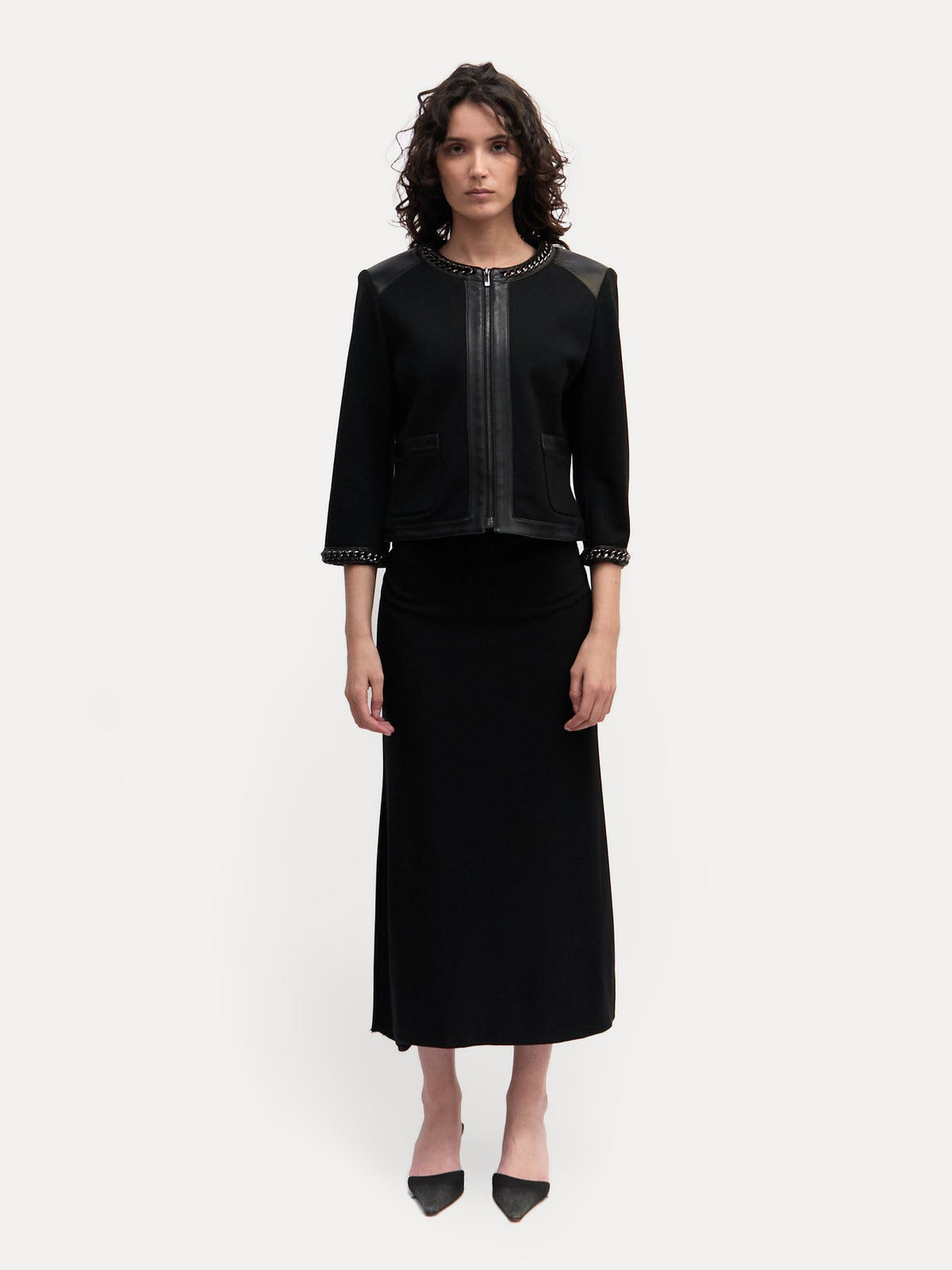 Jean Paul Gaultier Black Silk Midi Skirt