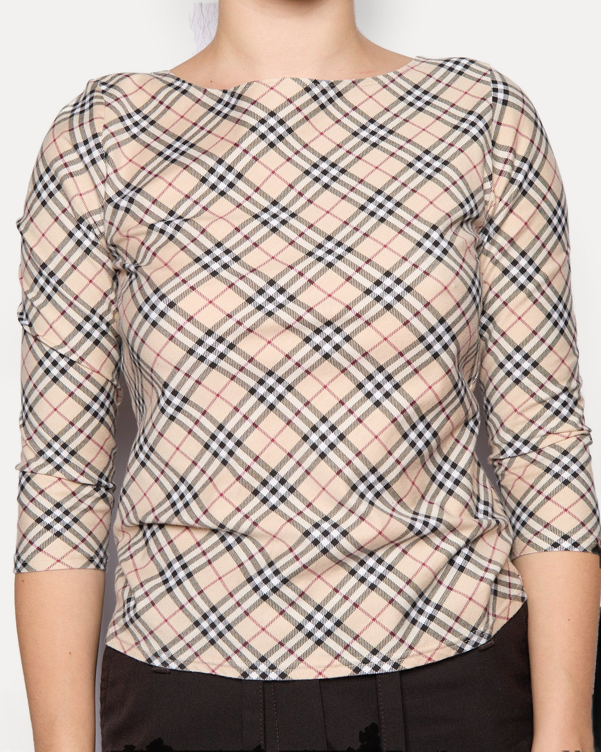 Burberry London Brown Nova Check Logo 3/4 Length Top