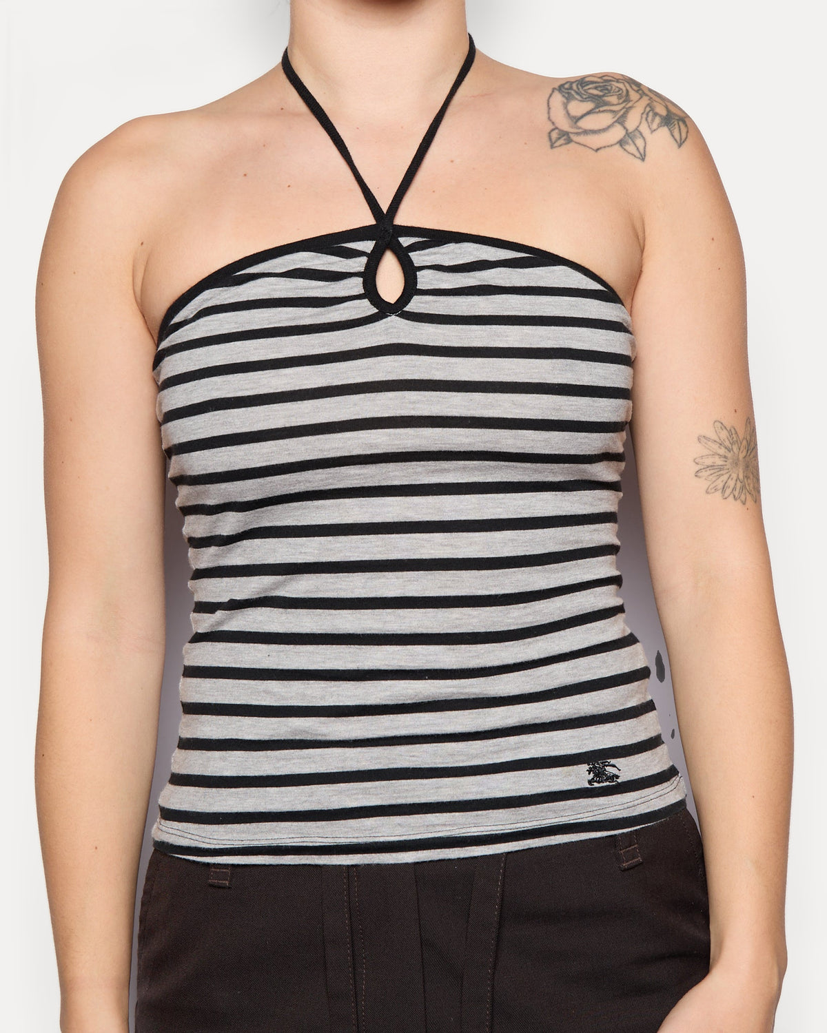 Burberry Grey Navy Striped Halter Top