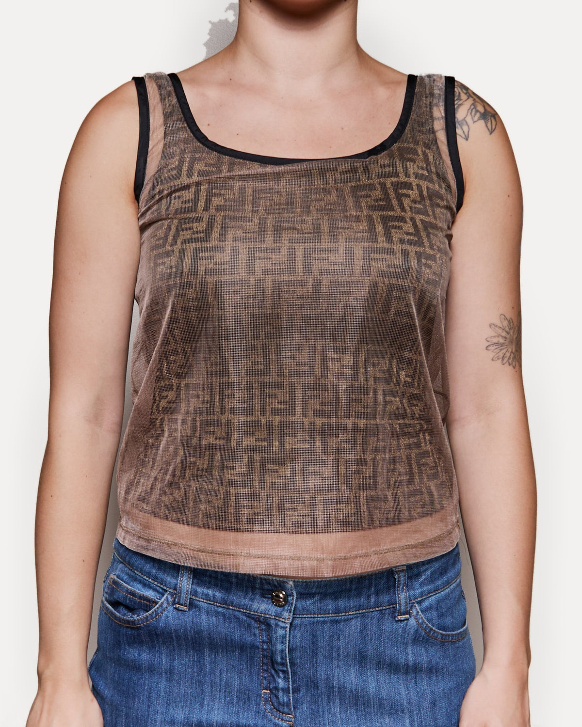 90's Fendi Mesh Sleeveless Logo Tank Top