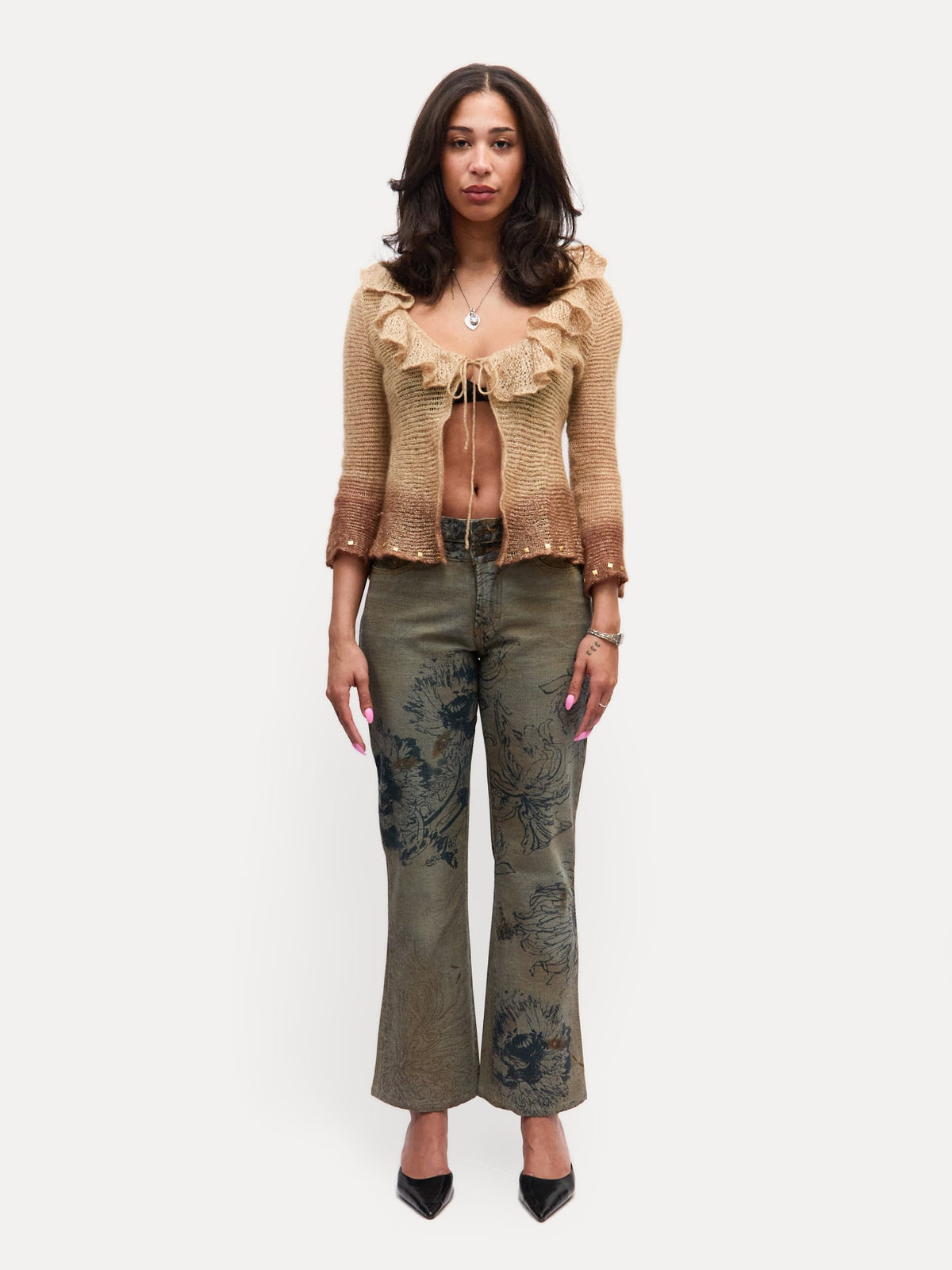 Roberto Cavalli Beige Ruffle Knit Cardigan
