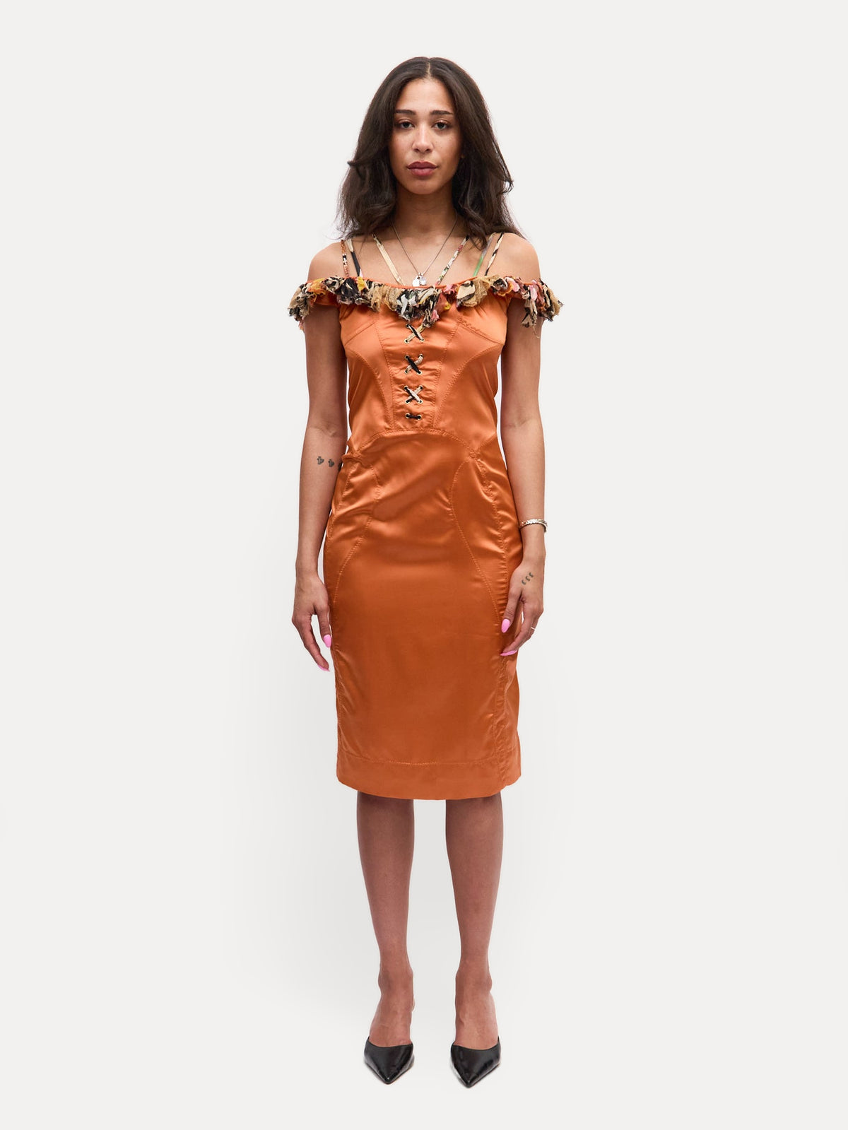 Just Cavalli Orange Silk Lace Front Dress