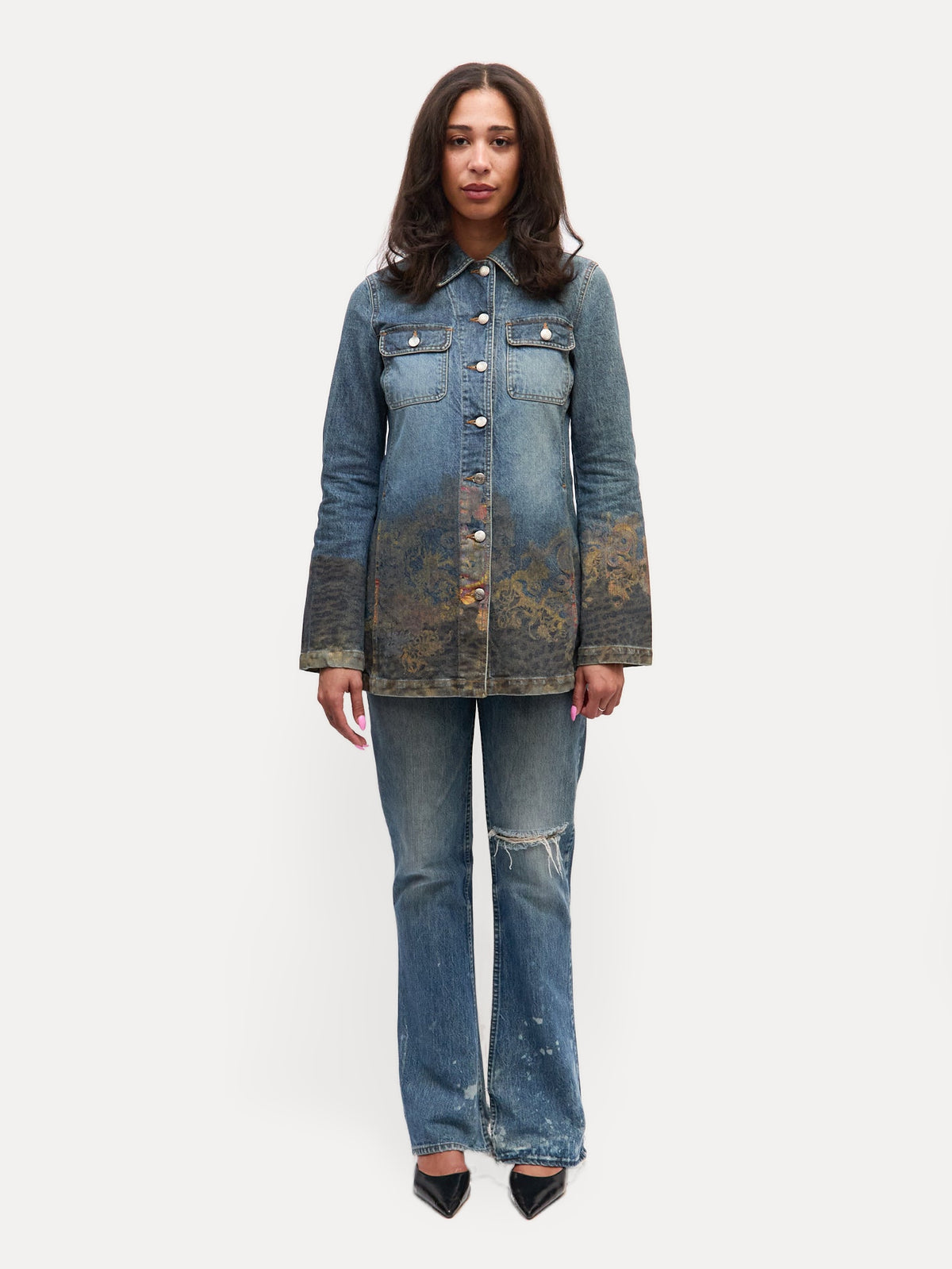 Cavalli Jeans Denim Painted Long Jacket