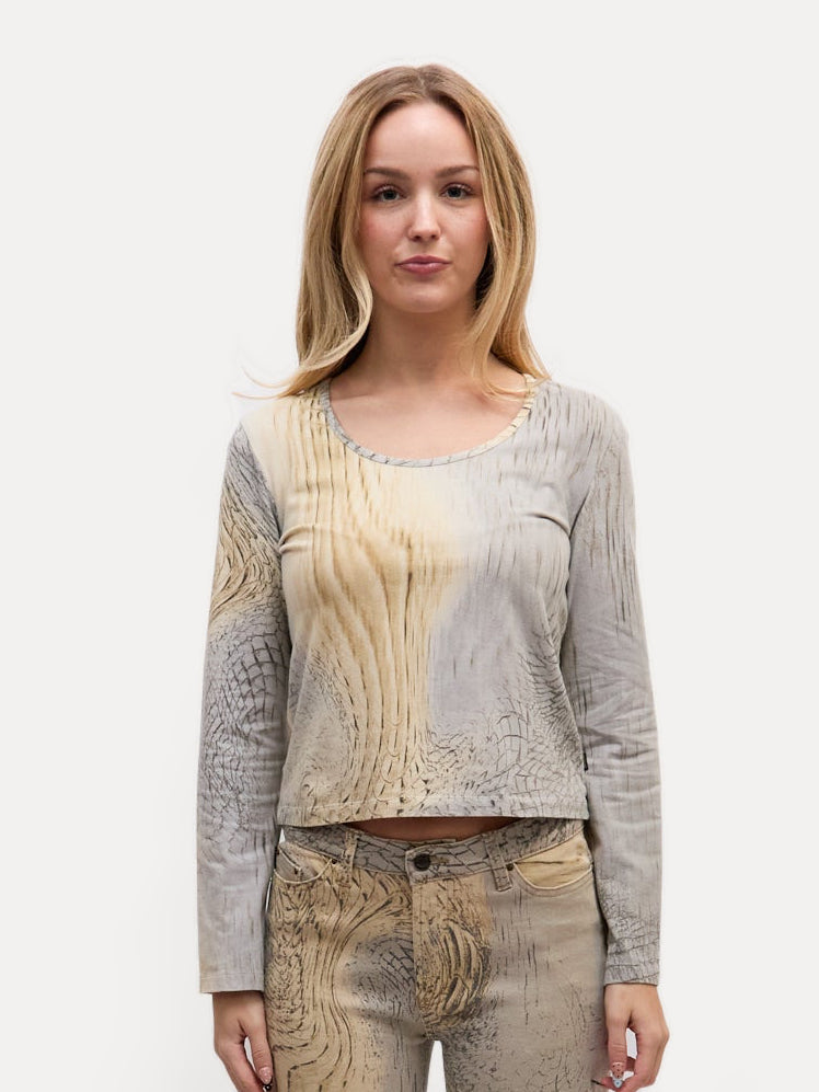 Just Cavalli Grey Tan Scale Long Sleeve Top