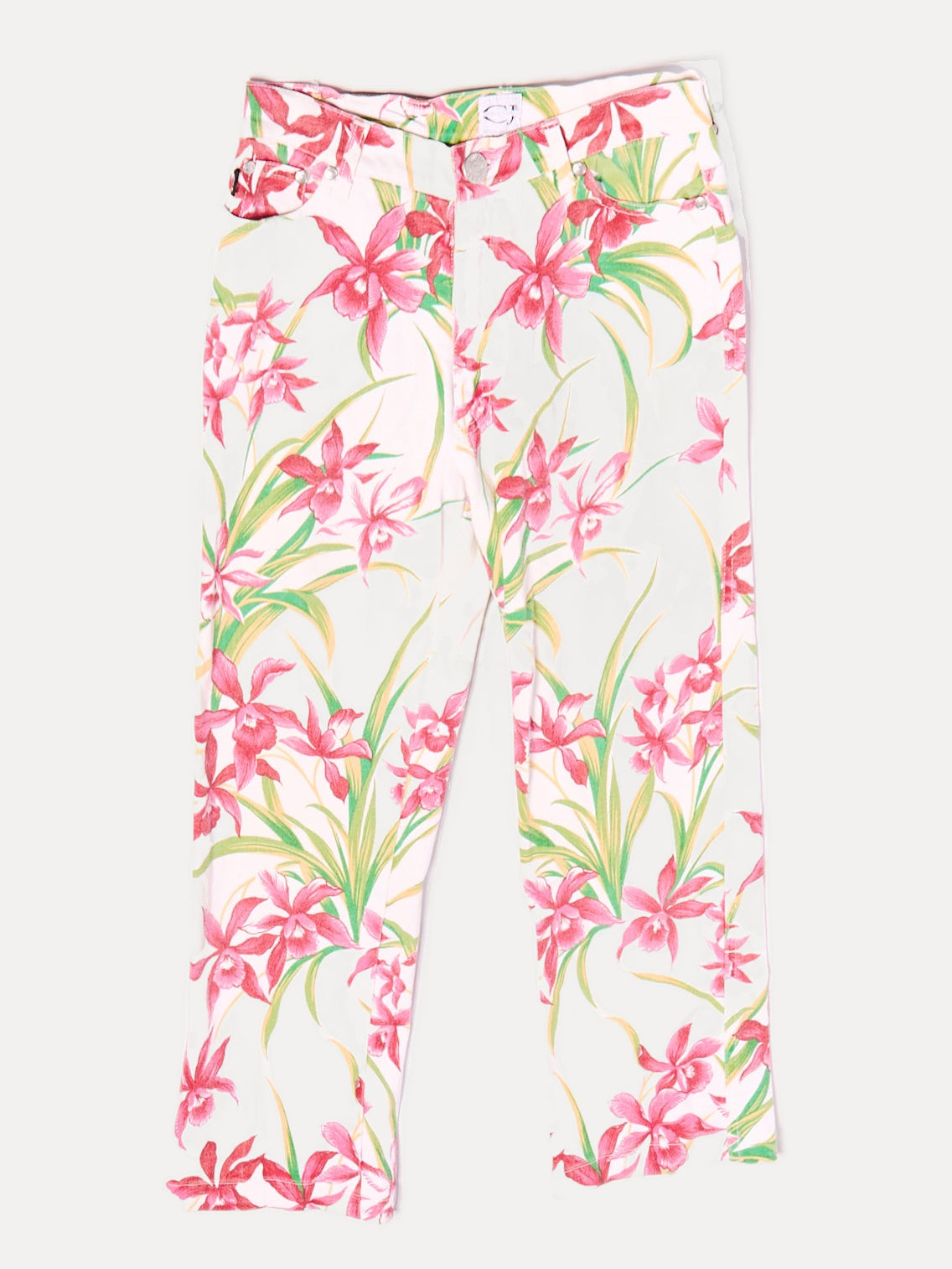 2000s Cavalli Jeans White Red Flower Print Jeans Size S W26