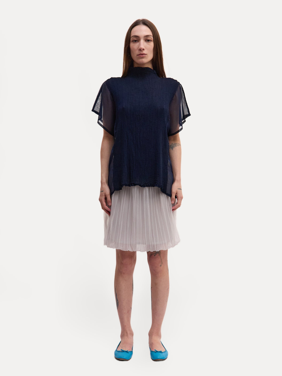 Issey Miyake Me Navy Chiffon Top