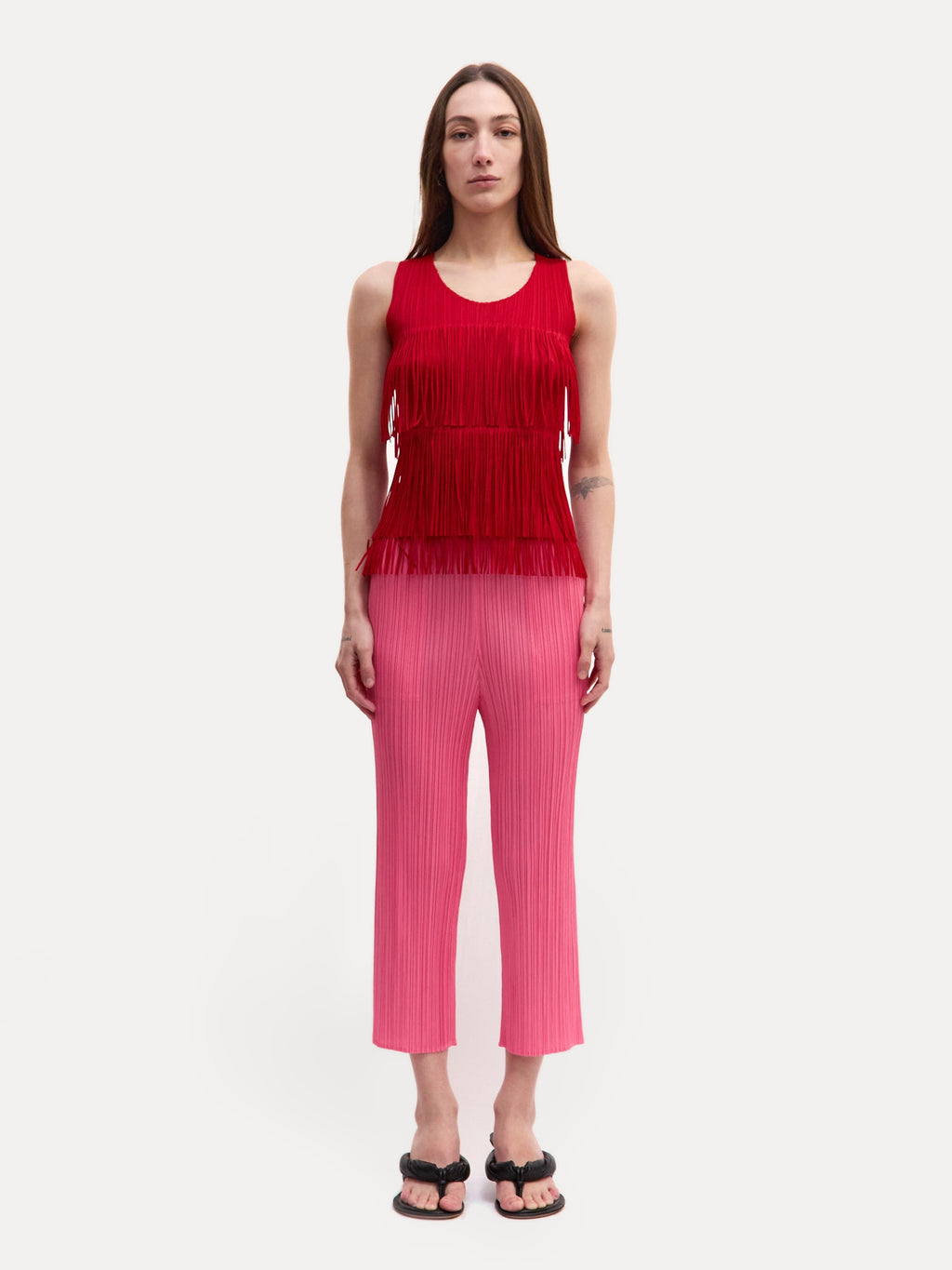 Pleats Please Red Fringe Top