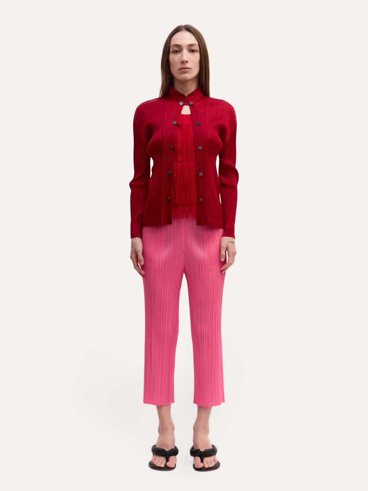 Pleats Please Red Button Up