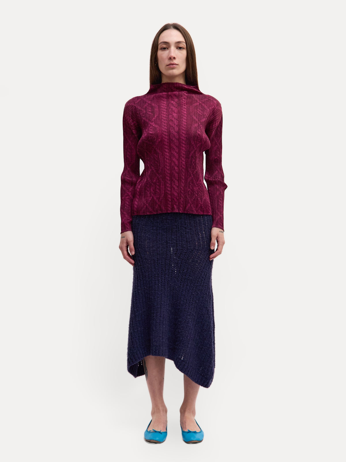Pleats Please Burgundy Print Longsleeve