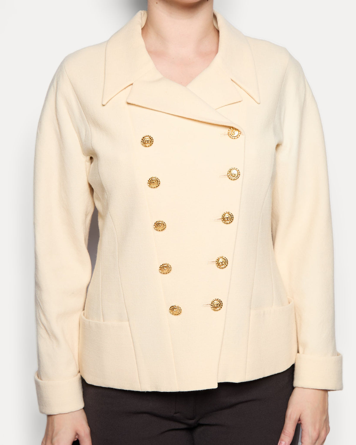 90's Chanel Wool Ivory Jacket Set, Size 40