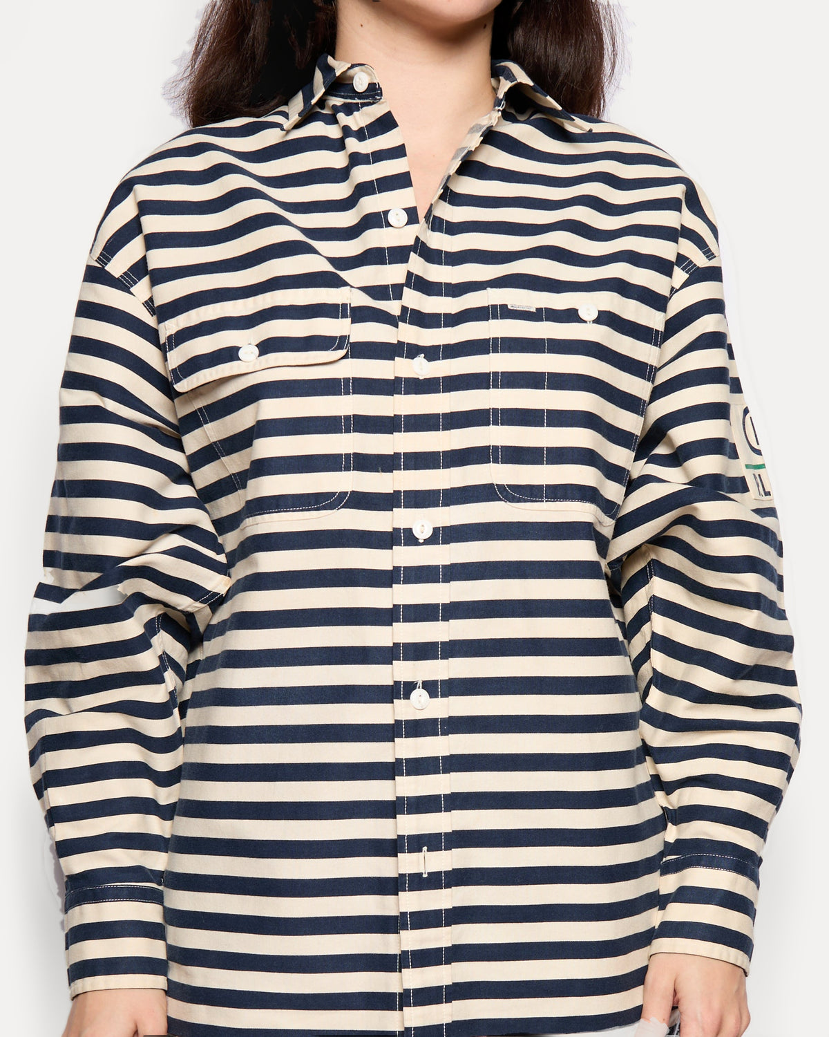 Ralph Lauren Cream Navy Striped Button Up
