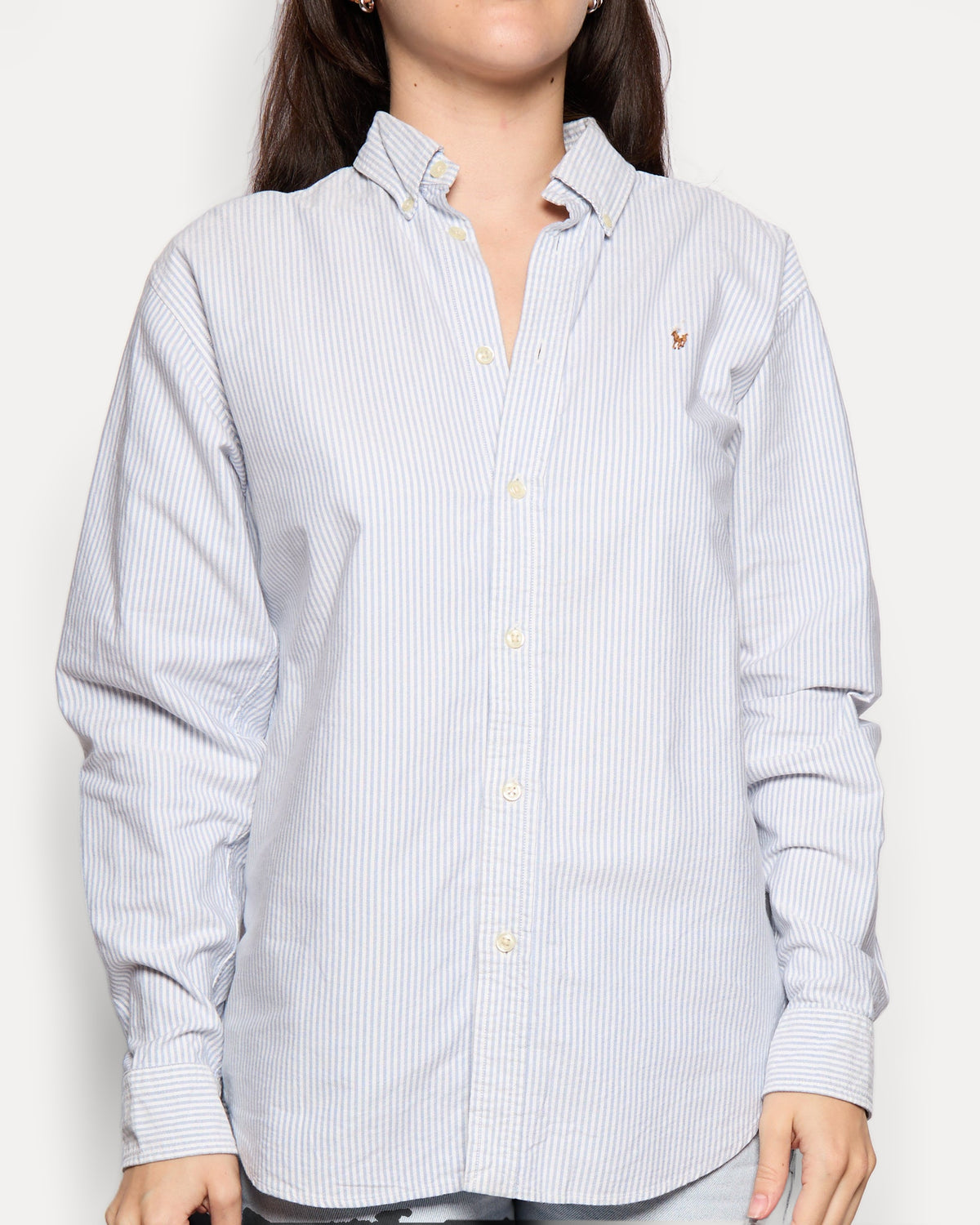 90’s Ralph Lauren Blue White Striped Button Down, Size M L