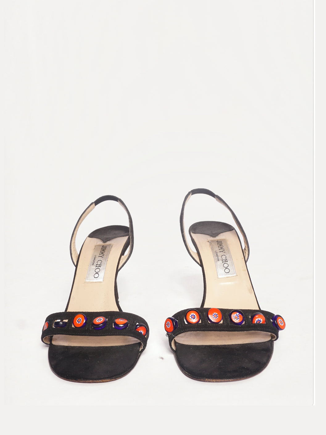 Jimmy Choo Black Peep Toe Heels w/ Beads