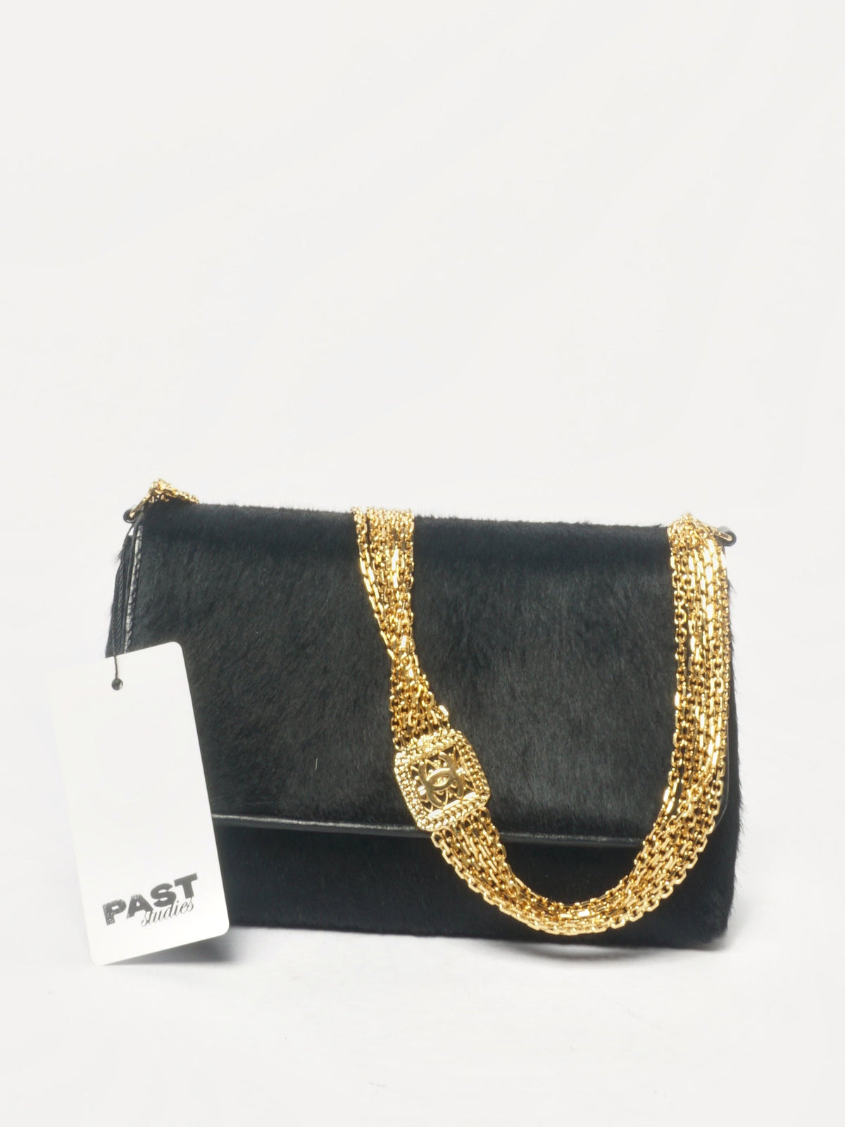 90's Chanel Black Ponyhair Multistrand CC Evening Bag