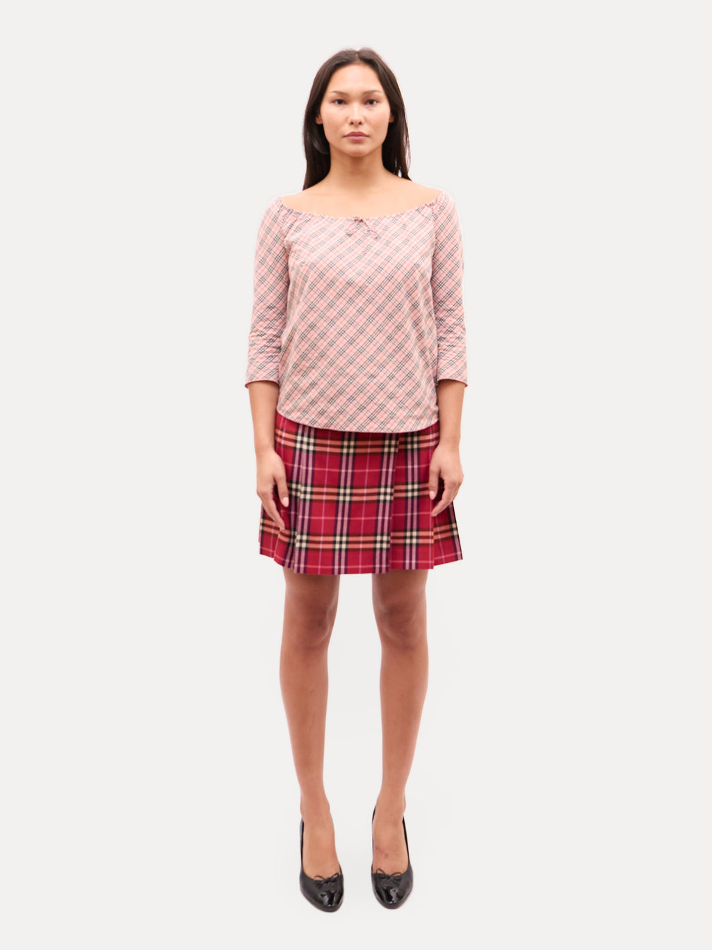 Burberry Pink Linen Nova Check Scoop Neck Top