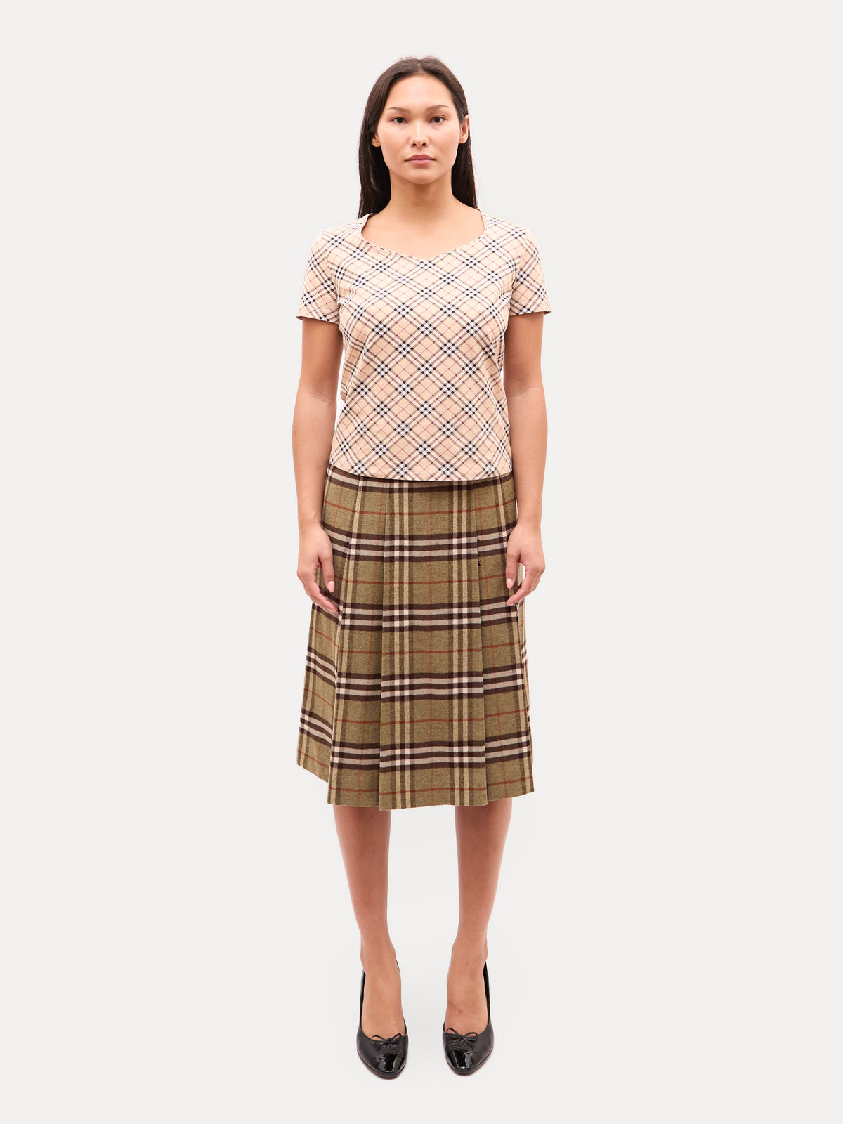 Burberry Tan Nova Check Pleated Skirt
