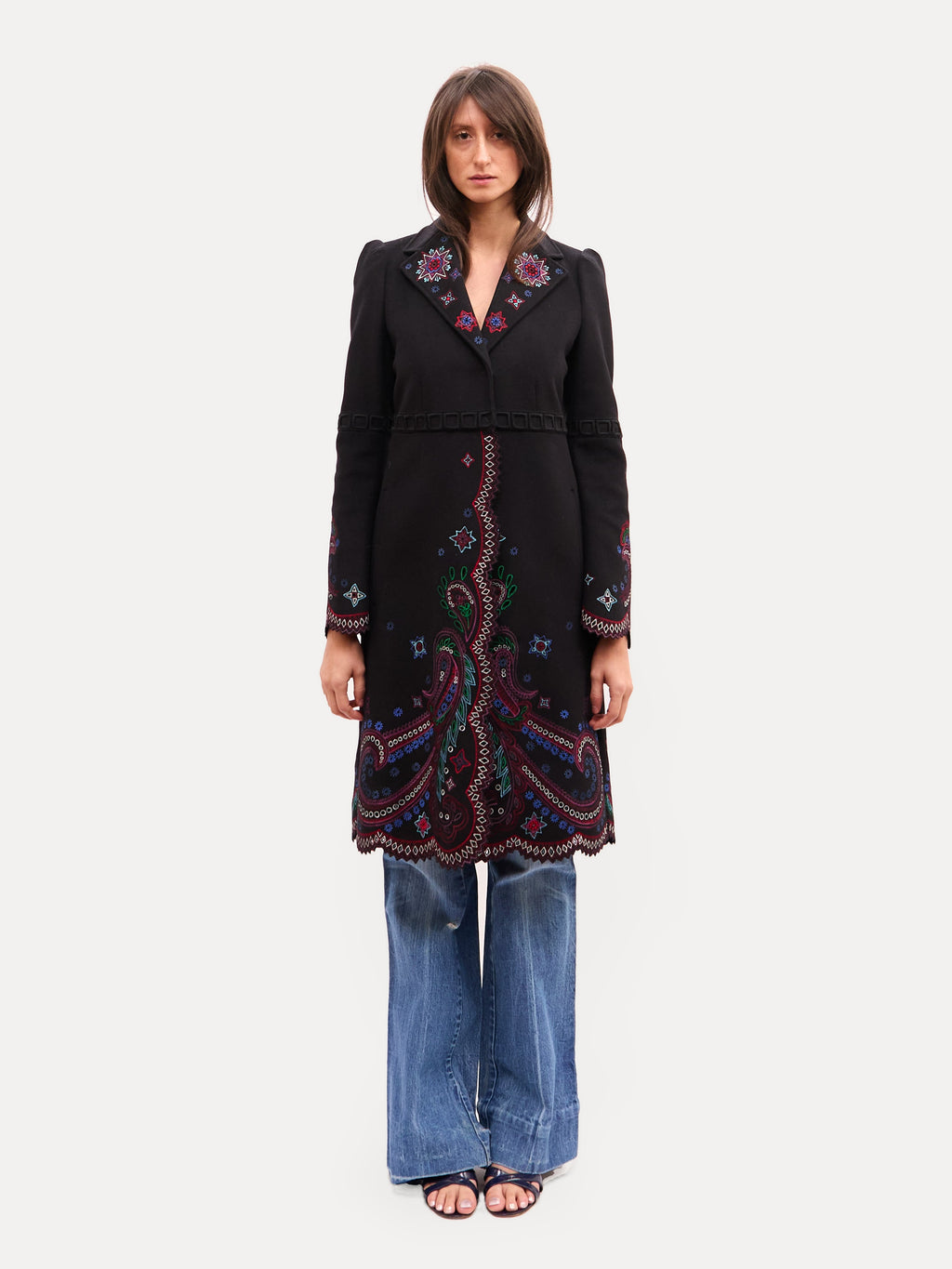 2000s Roberto Cavalli Black Embroidered Floral Detail Jacket