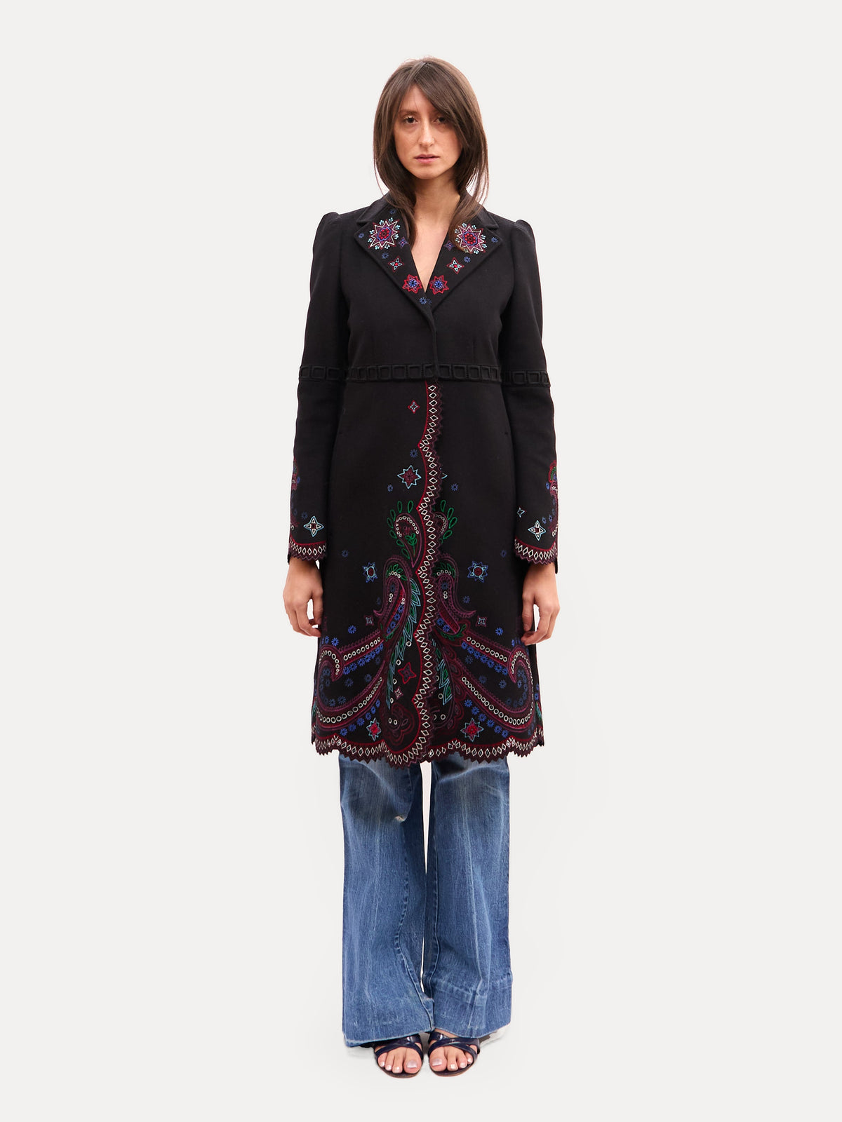 2000s Roberto Cavalli Black Embroidered Floral Detail Jacket