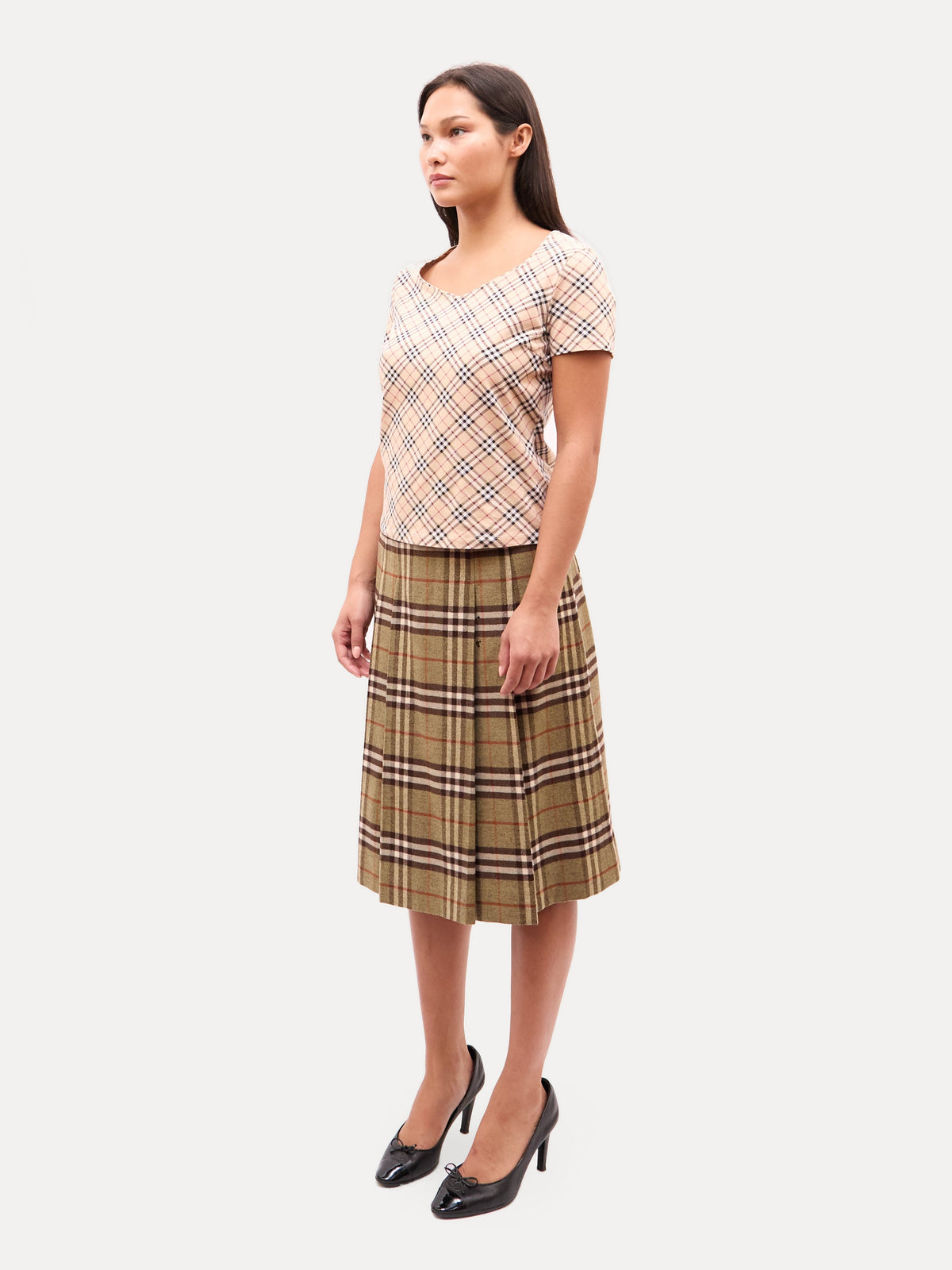 Burberry Tan Nova Check Pleated Skirt