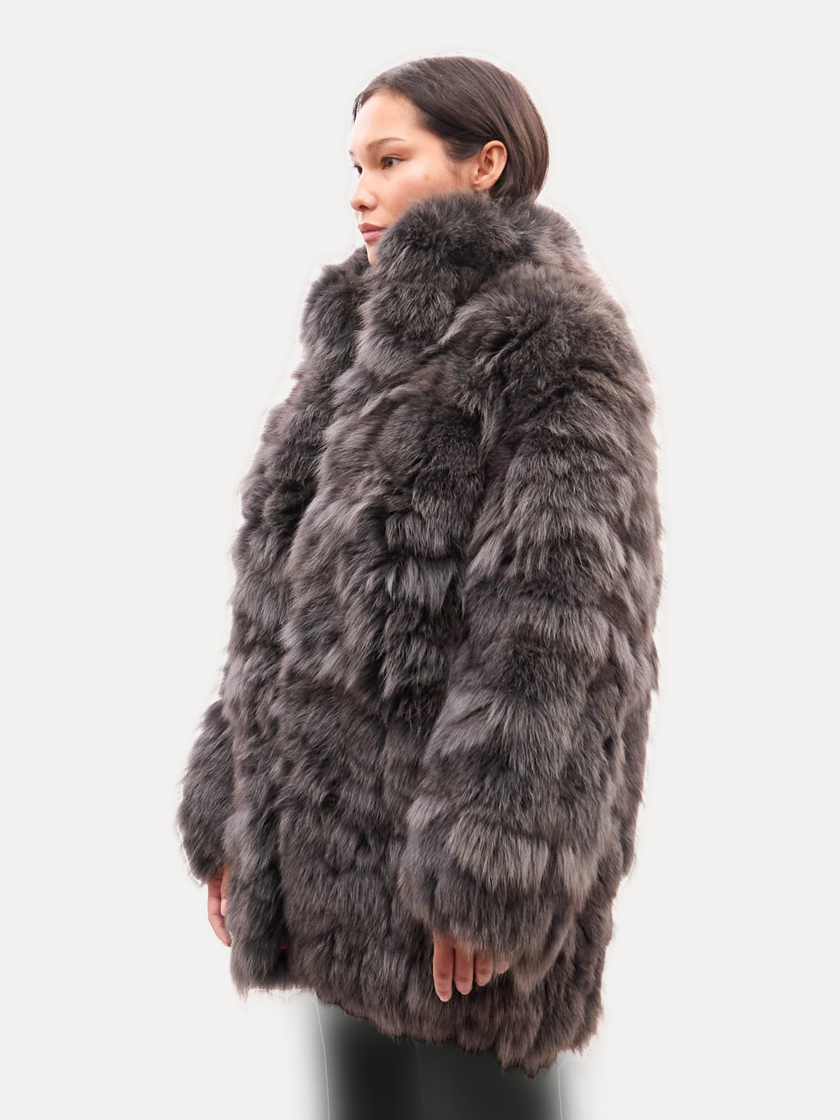 Vintage Gray Oversized Fox Fur Coat