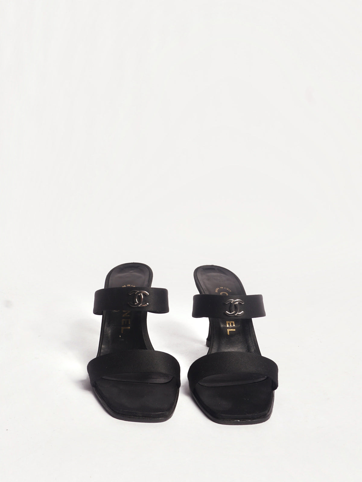 Chanel Black Satin Mules