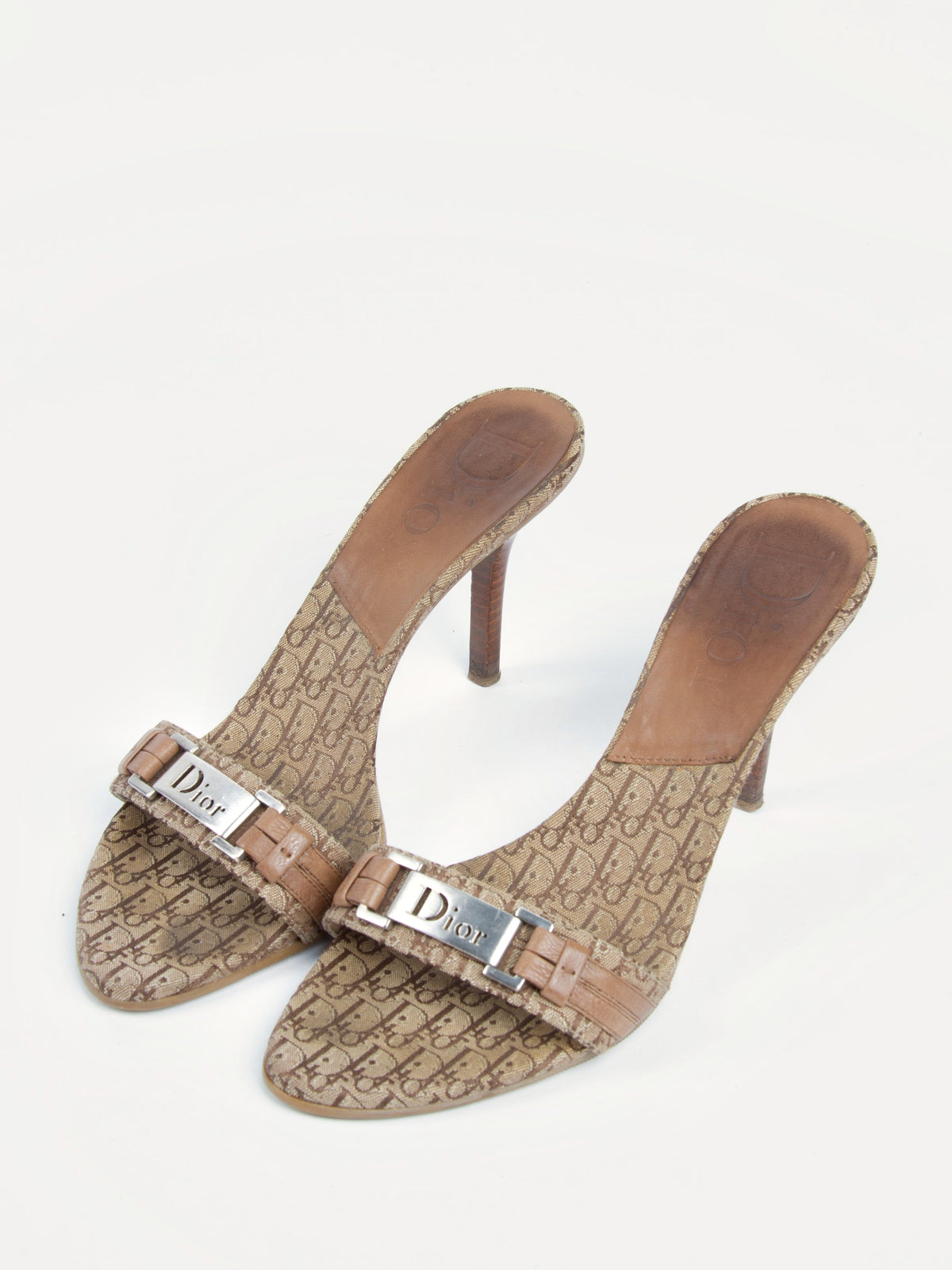 Vintage Dior by Galliano 2000s Size 38 Logo Plated Mules | Y2K Designer Heels Shoes