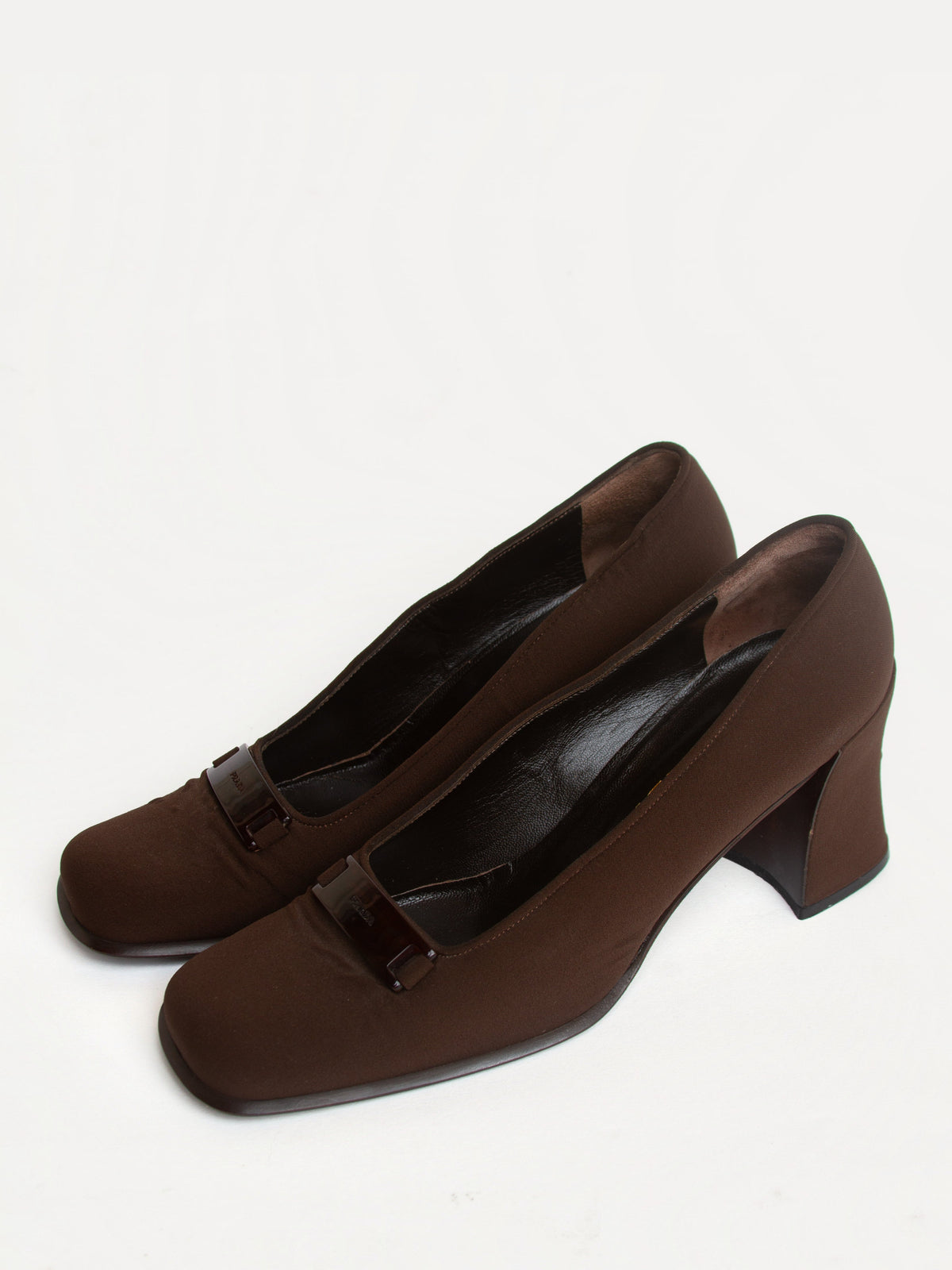 Vintage 90s Prada Size 38.5 Square Toe Brown Block Heels | Y2K Designer Shoes