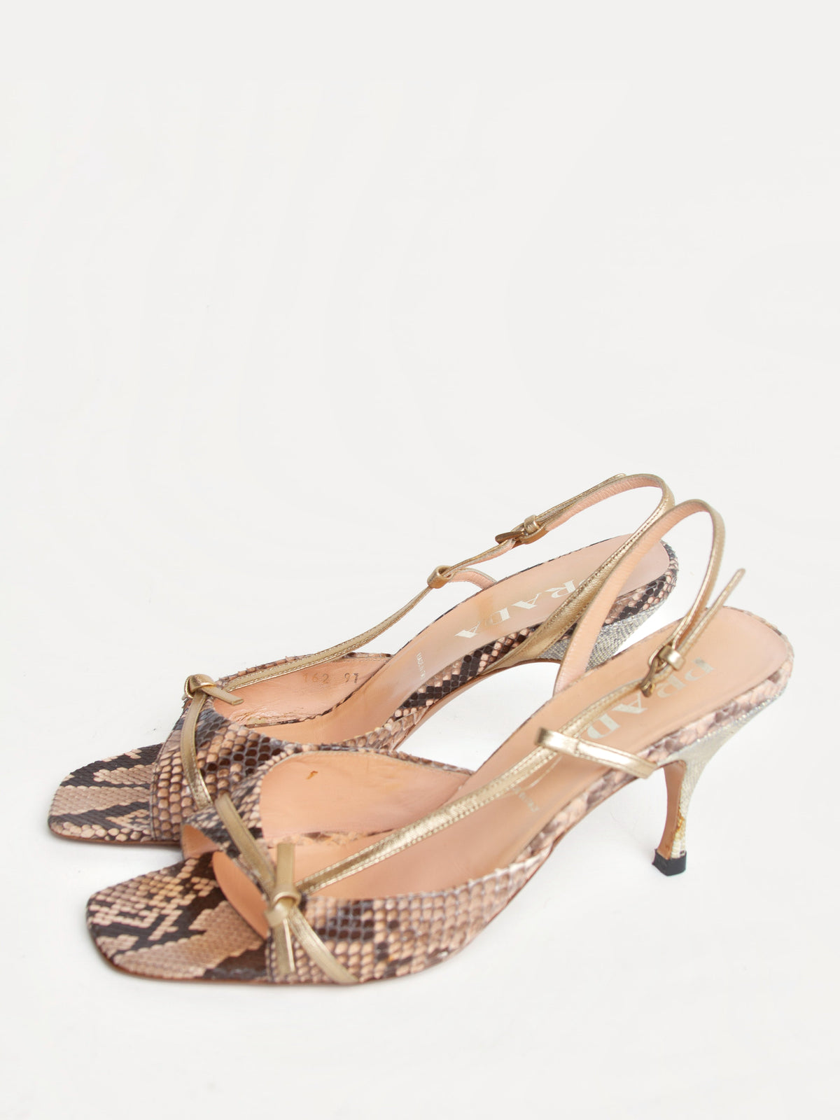 Vintage 2000s Prada Size 39 Open Toe Snakeskin Heels | Y2K Designer Shoes