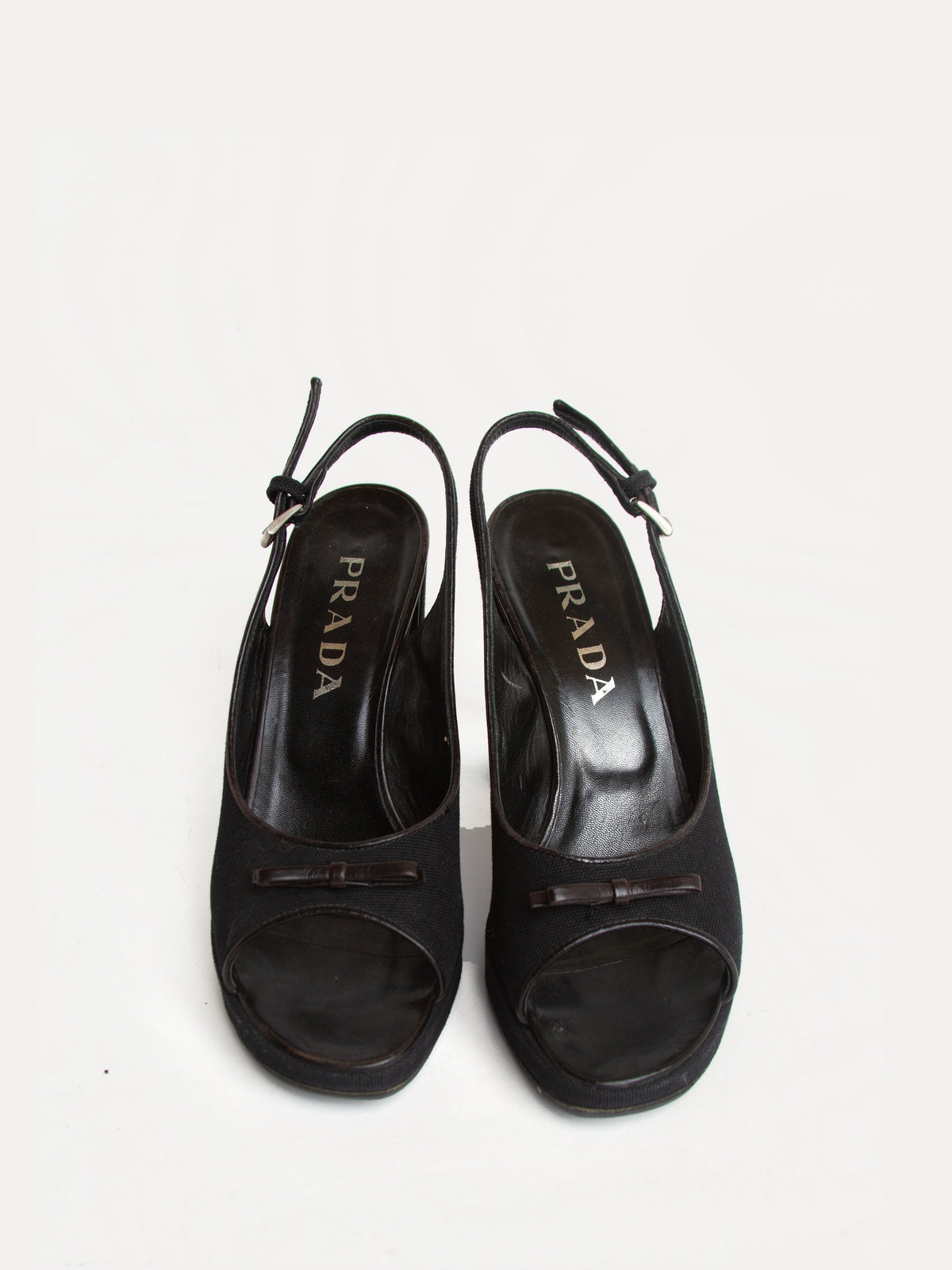 Vintage 2000s Prada Size 37.5 Open Toe Platform Heels | Y2K Designer Shoes