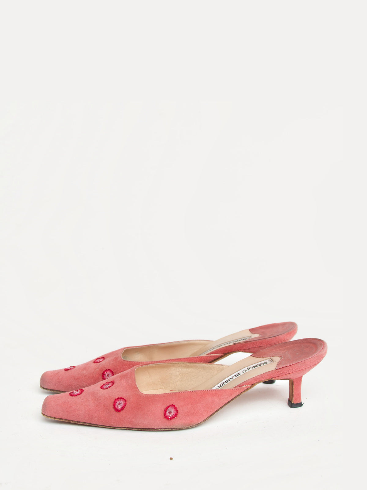 Manolo Blahnik Pink Embroidered Mules | Y2K Designer Shoes Heels