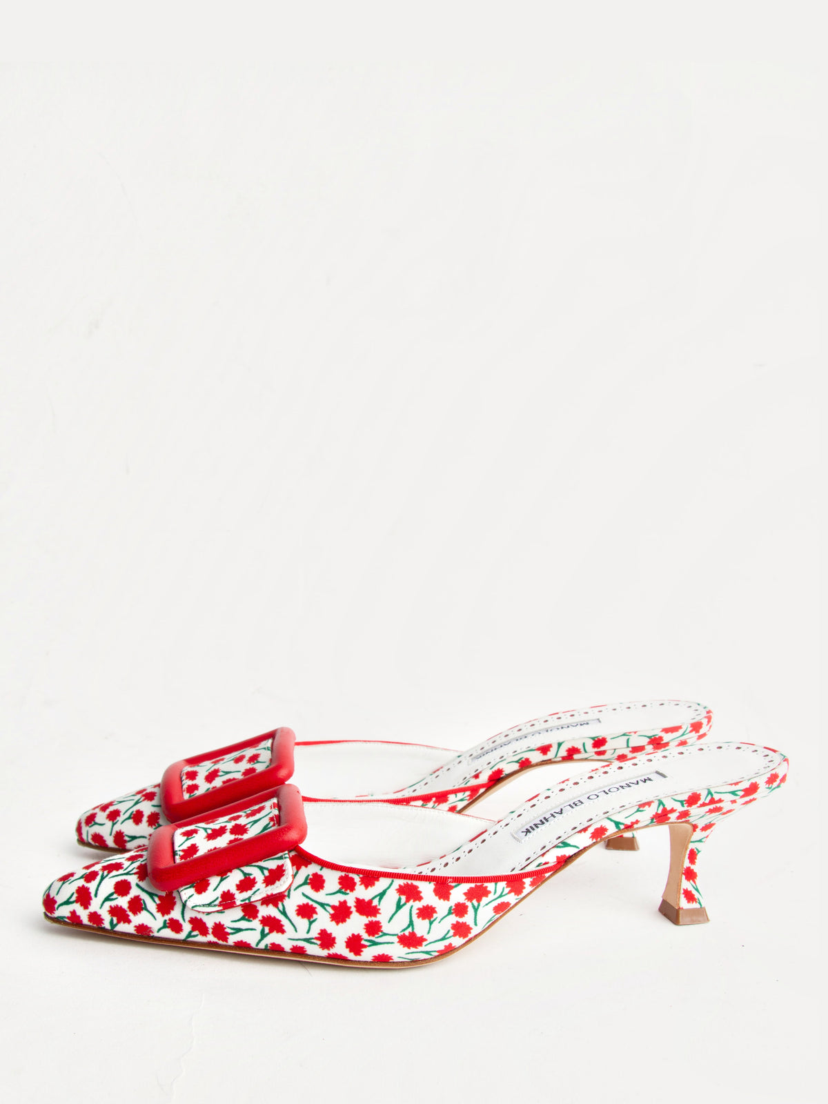 Manolo Blahnik Size 38 Floral Pattern Mules | Y2K Designer Heels Shoes