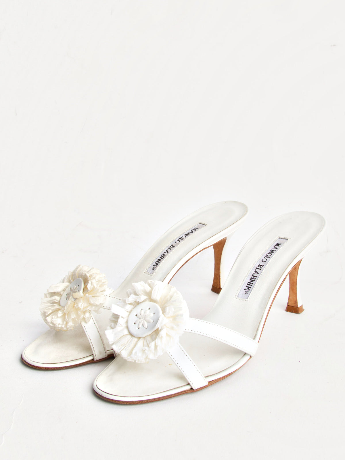 Manolo Blahnik Size 36 White Leather Mules | Y2K Designer Heels Shoes