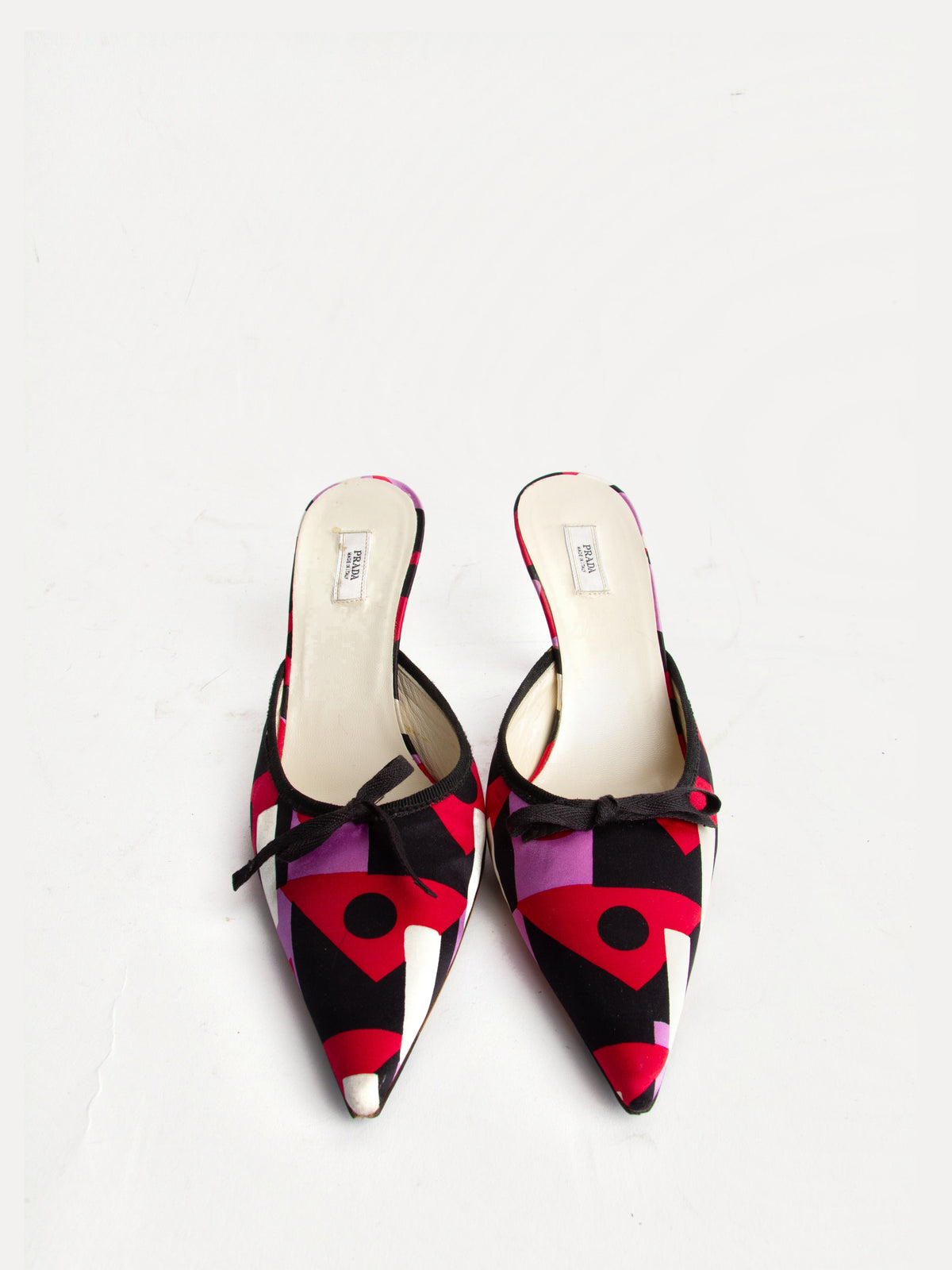 Vintage Prada 2000s Size 37.5 Multicolor Satin Pointed Toe Kitten Heels | Y2K Designer Heels Shoes