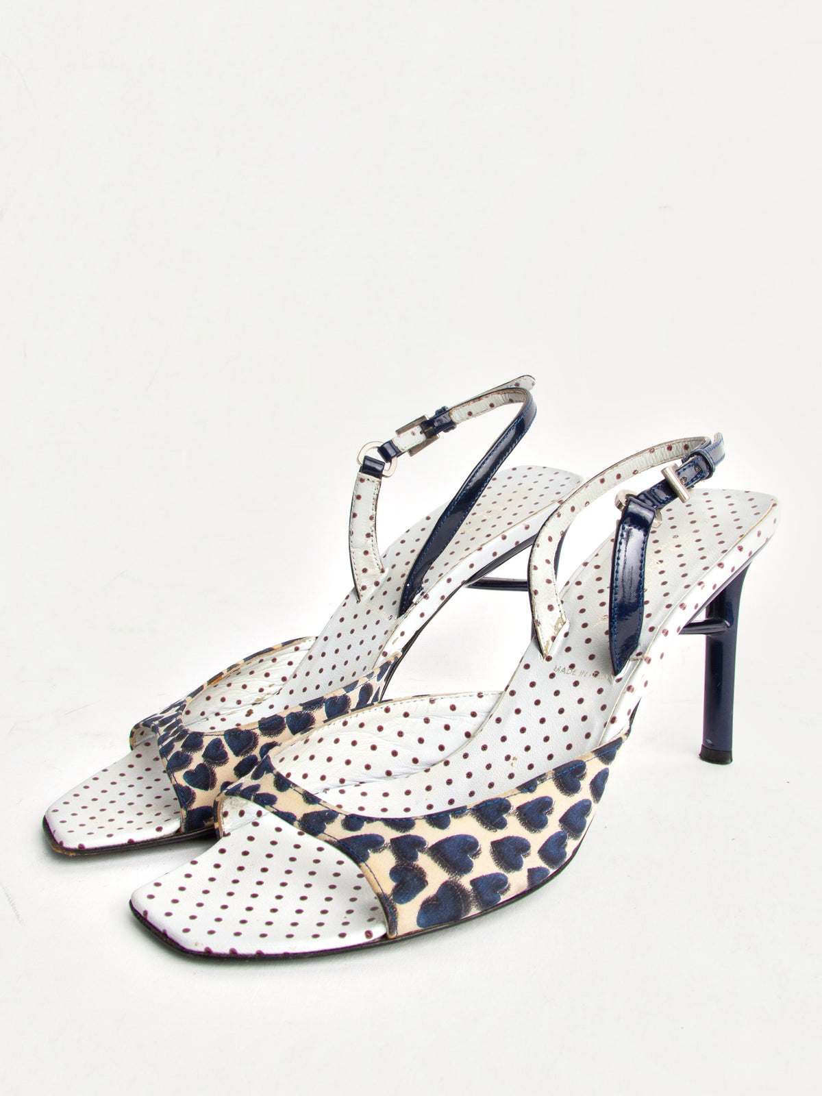 Vintage Prada SS 2000 Size 37.5 Heart Print Open Toe Slingbacks | Y2K Designer Heels Shoes