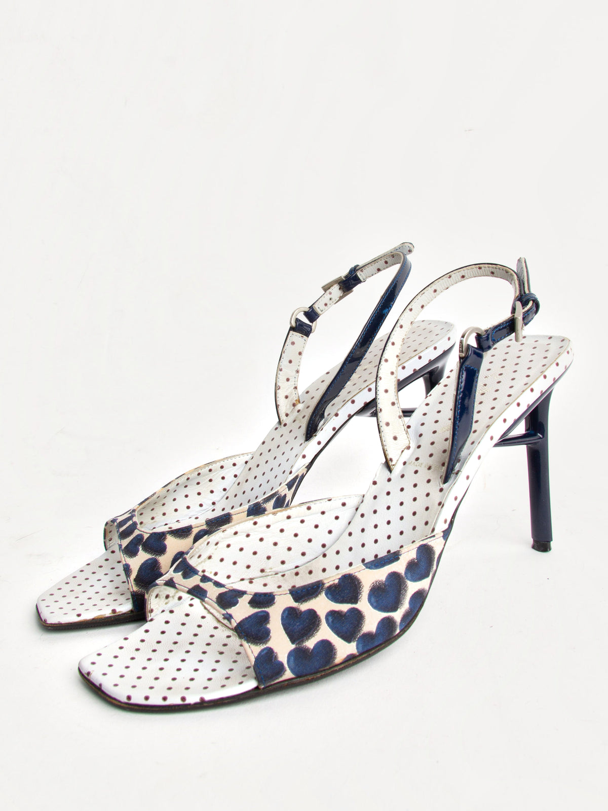 Vintage Prada SS 2000  Size 40 Heart Print Open Toe Slingbacks| Y2K Designer Heels Shoes