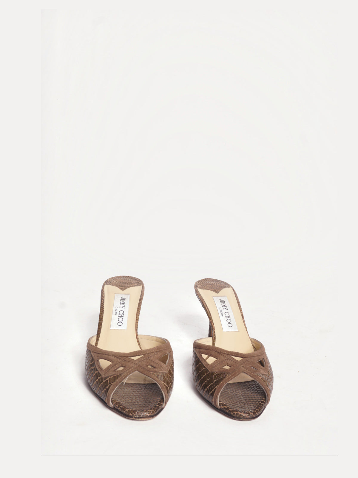 Jimmy Choo Brown Snakeskin  Kitten Heel