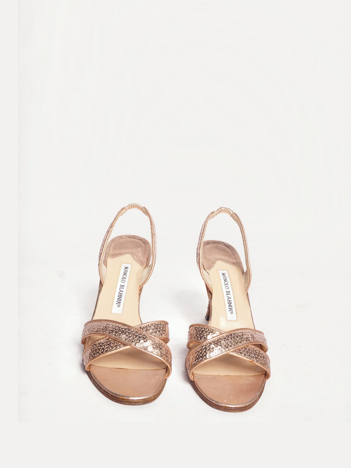 Manolo Blahnik Slingback Rose Gold Sequin Heels