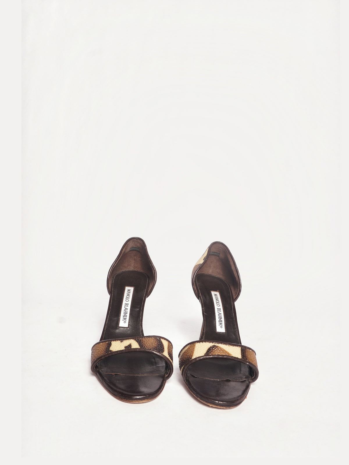 Manolo Blahnik Animal Print Peep Toe Heels