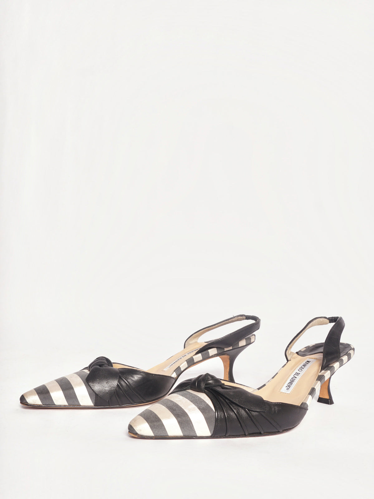 Manolo Blahnik Striped Bow Slingback Heels