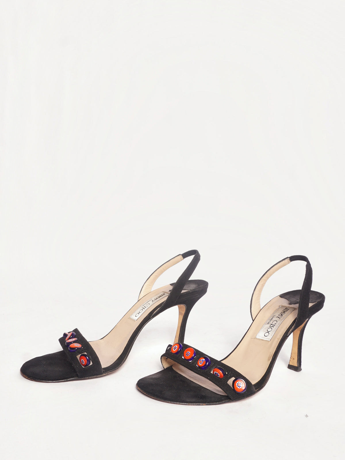 Jimmy Choo Black Peep Toe Heels w/ Beads