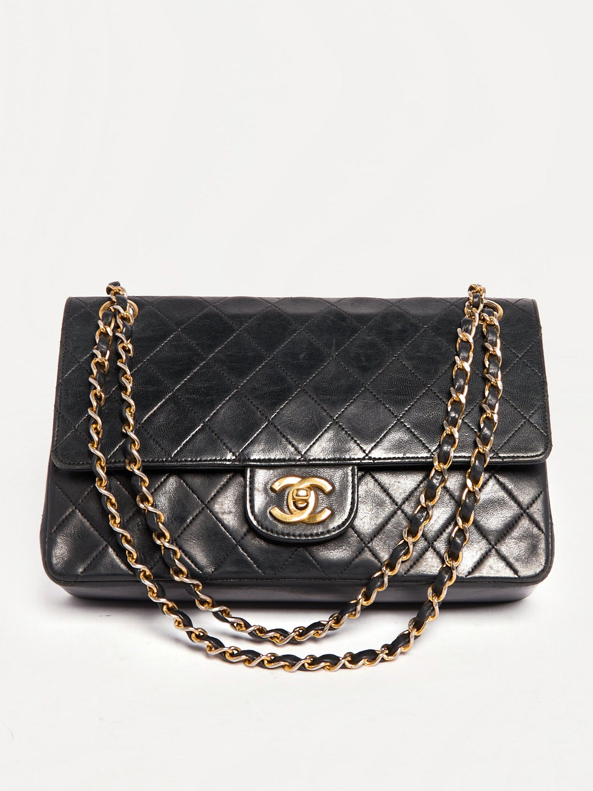 90’s Chanel Lambskin Black Classic Double Flap Bag 24K Gold Hardware