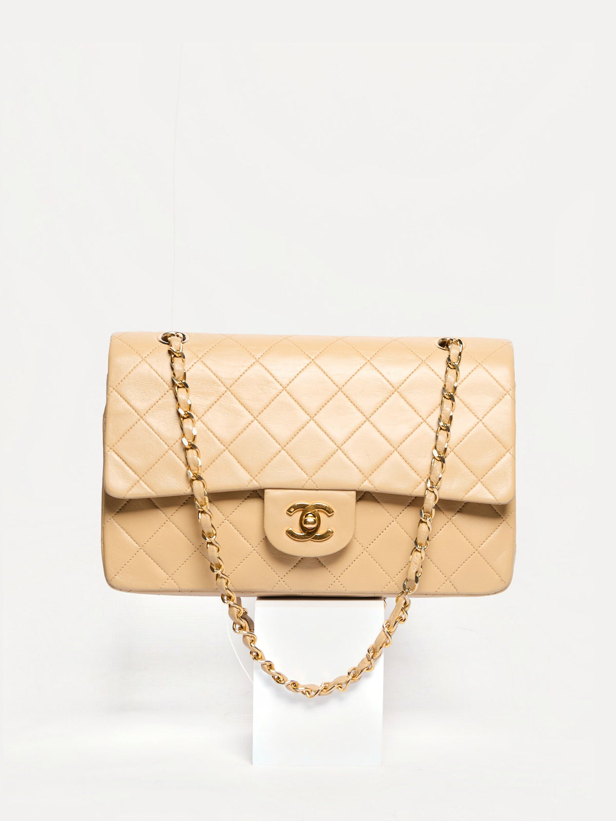 90's Chanel Beige Double Flap Bag 24k Gold Hardware