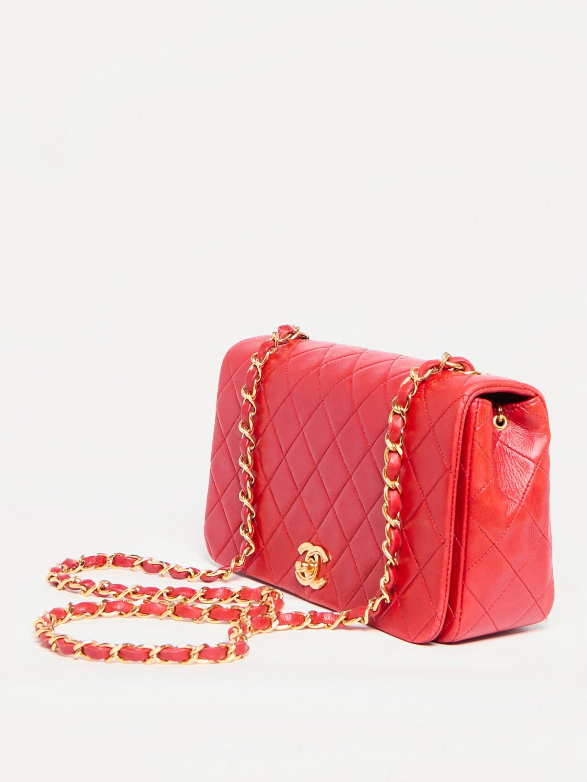 90's Chanel Small Red Flap Bag with 24K Hardware