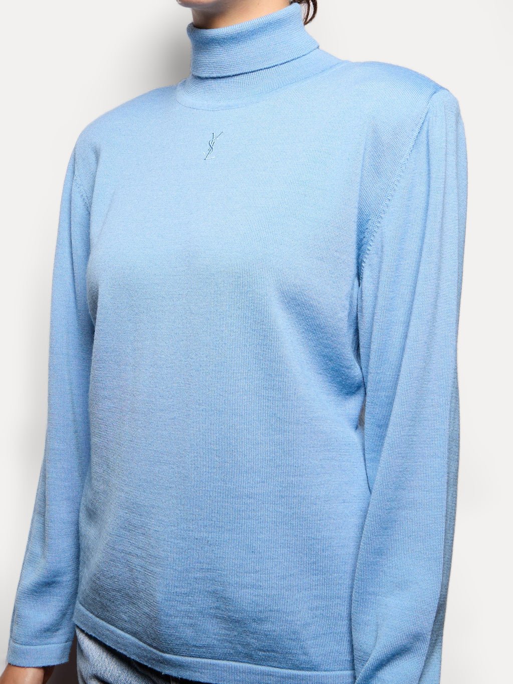 YSL Yves Saint Laurent Blue Knit Logo Top