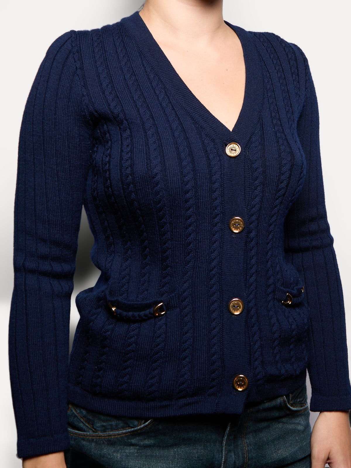 90's Celine Navy Cable Knit Cardigan