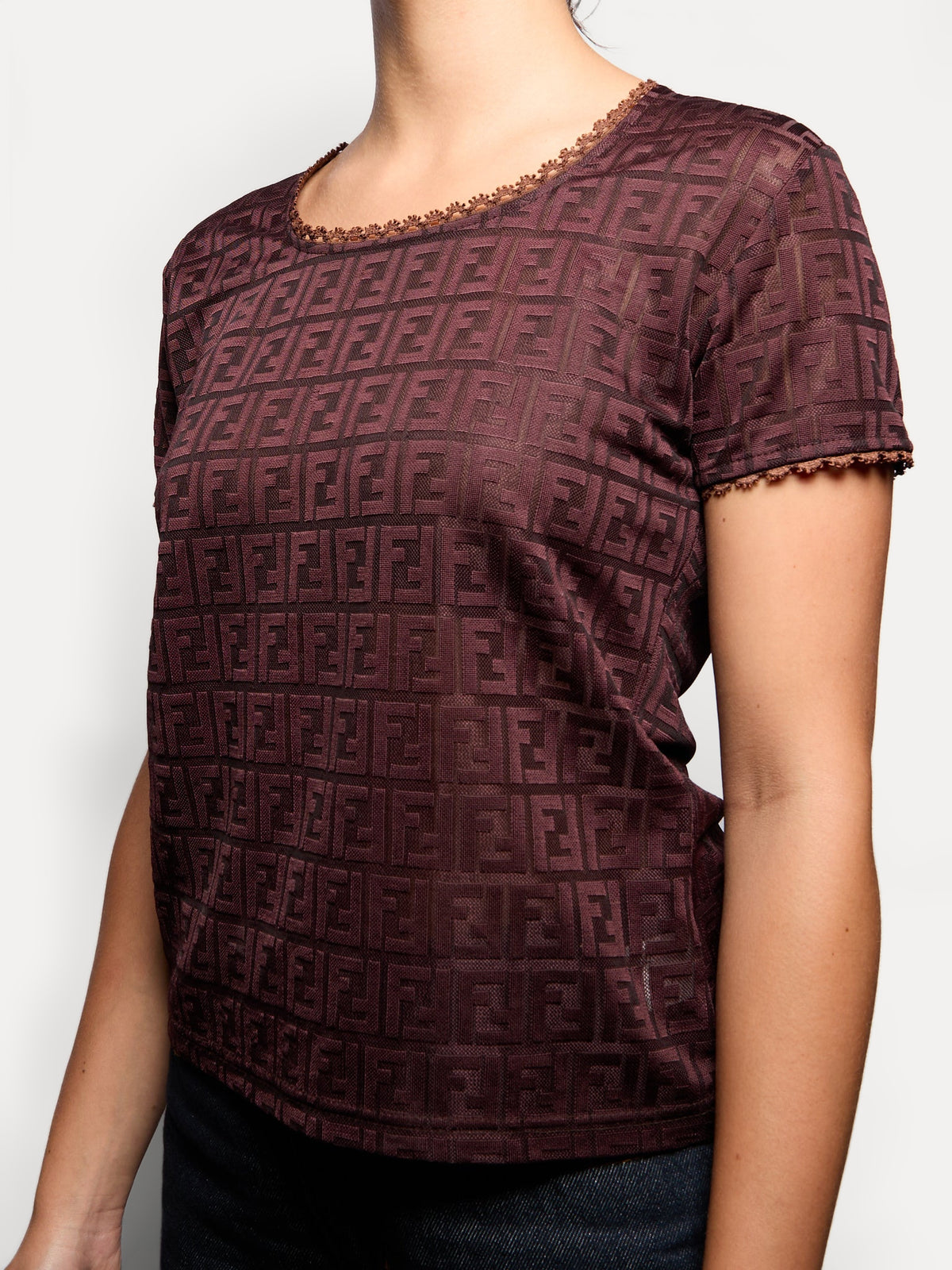 90's Fendi Brown Monogram Logo Top